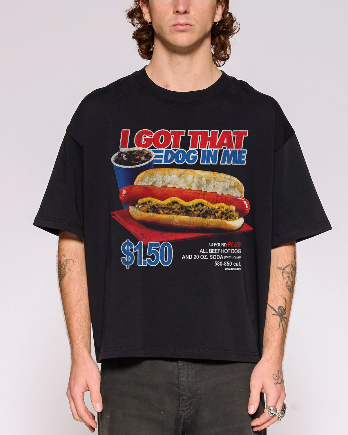 I Got That Dog In Me Black Oversized Crop Tee Close-Up