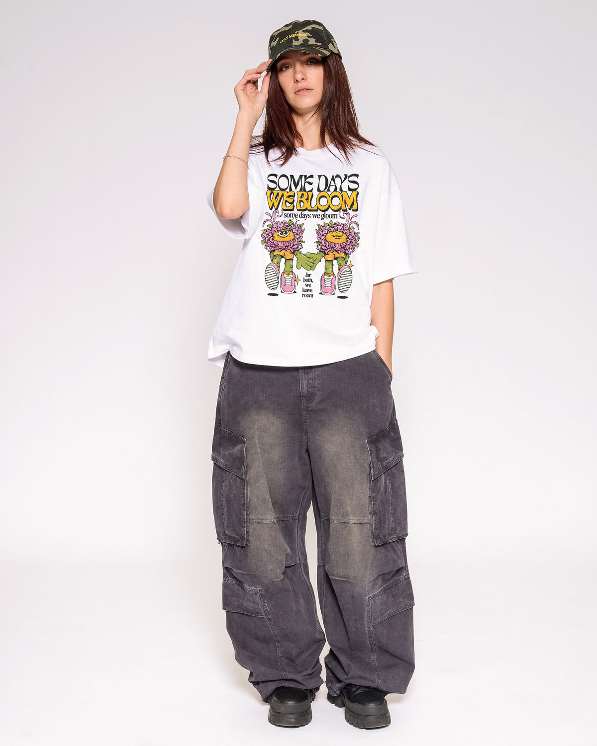 We Bloom White Oversized Crop Tee Full-Body