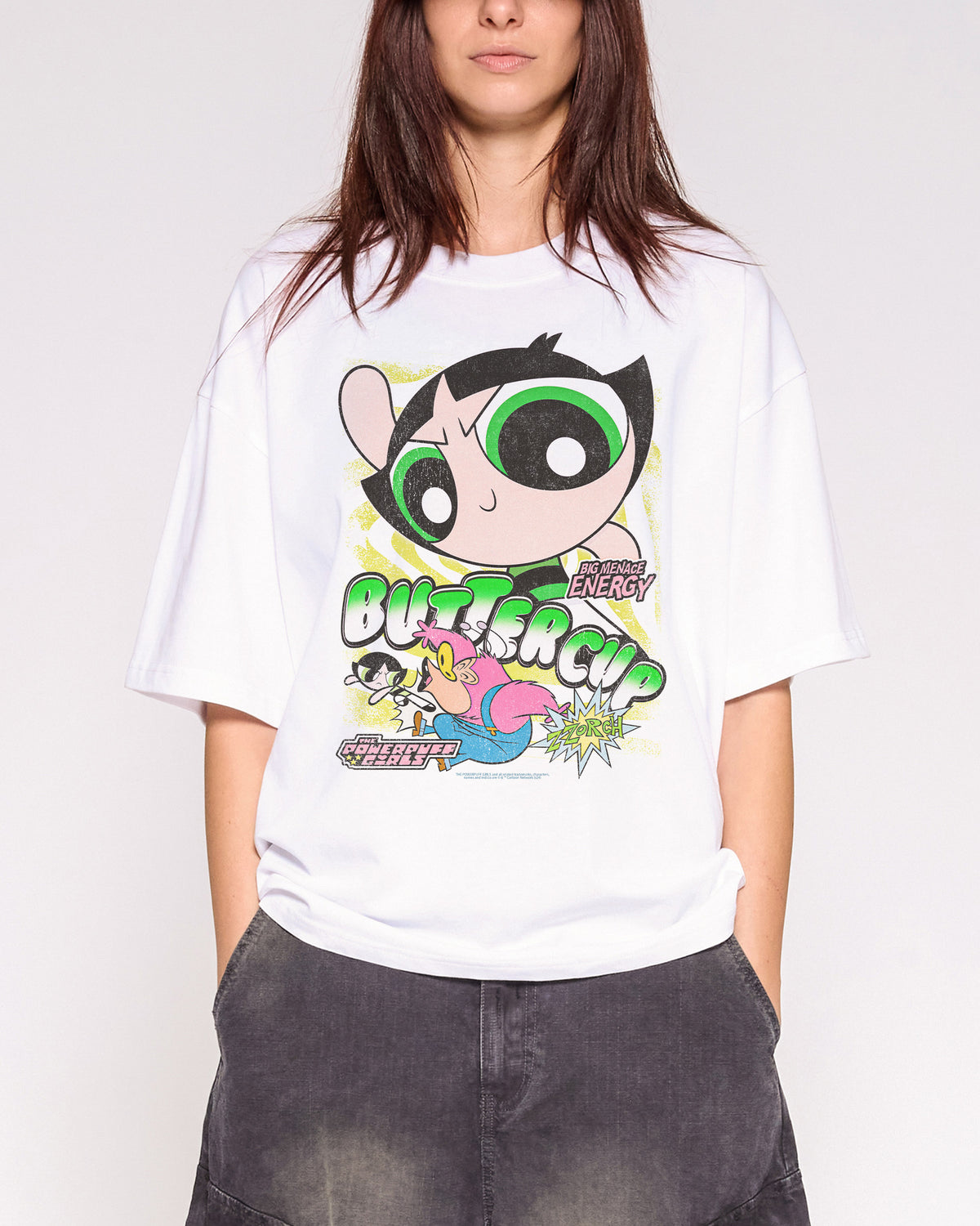 Buttercup White Oversized Crop Tee Close-Up