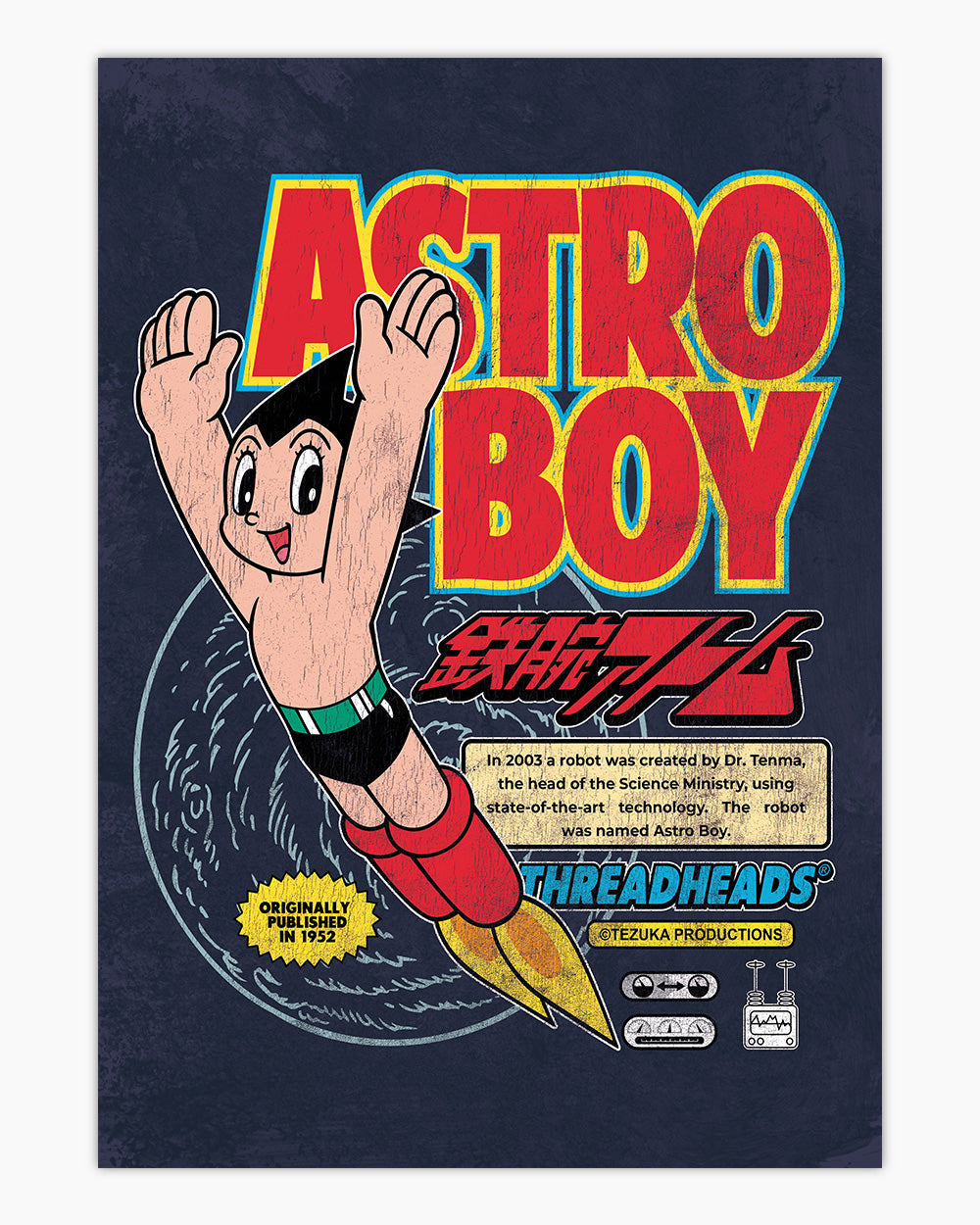 Astro Boy Vintage Art Print #colour_Petrol Blue