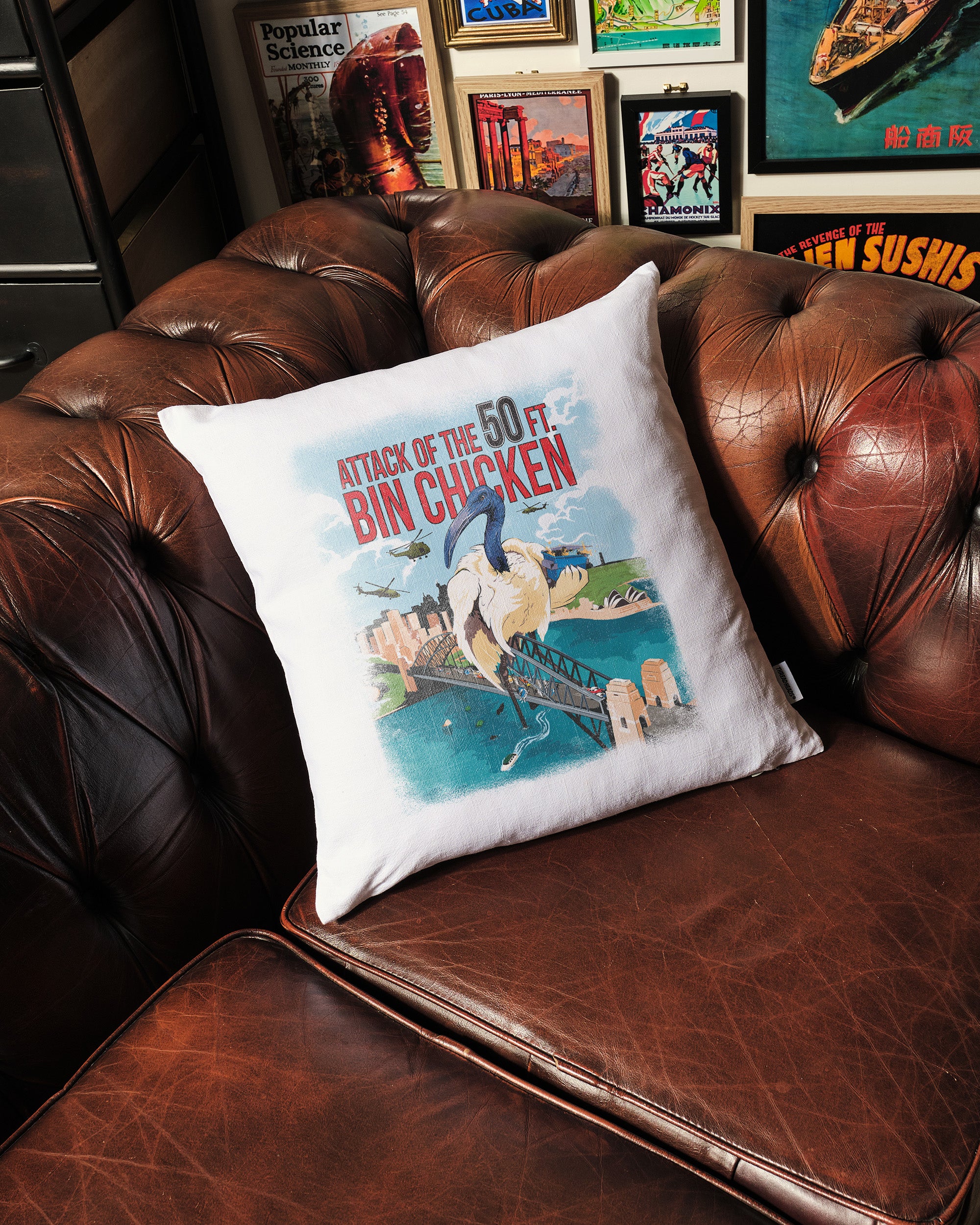 Attack of the 50ft Bin Chicken Cushion Australia Online