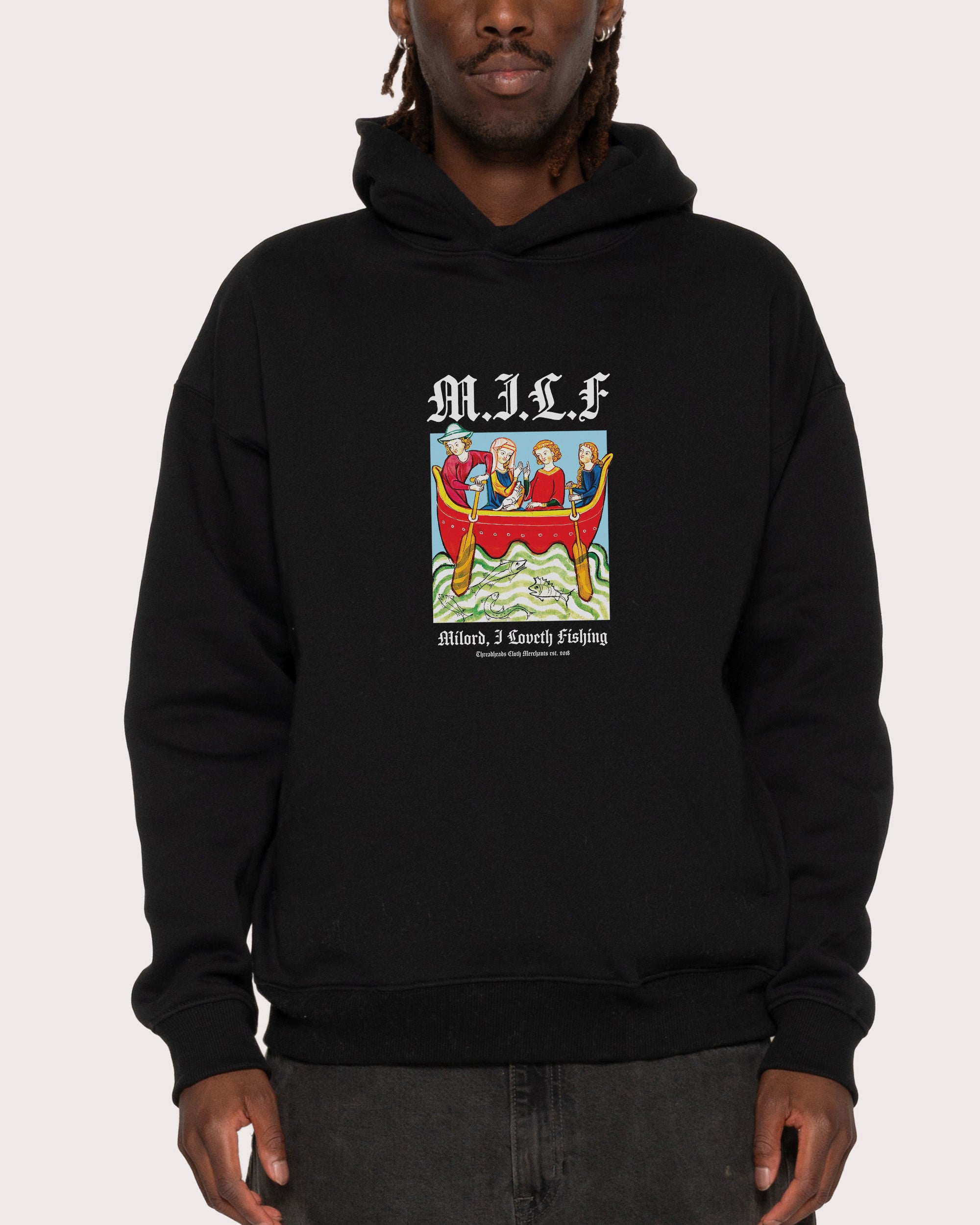 Milord, I Love Fishing Black Hoodie