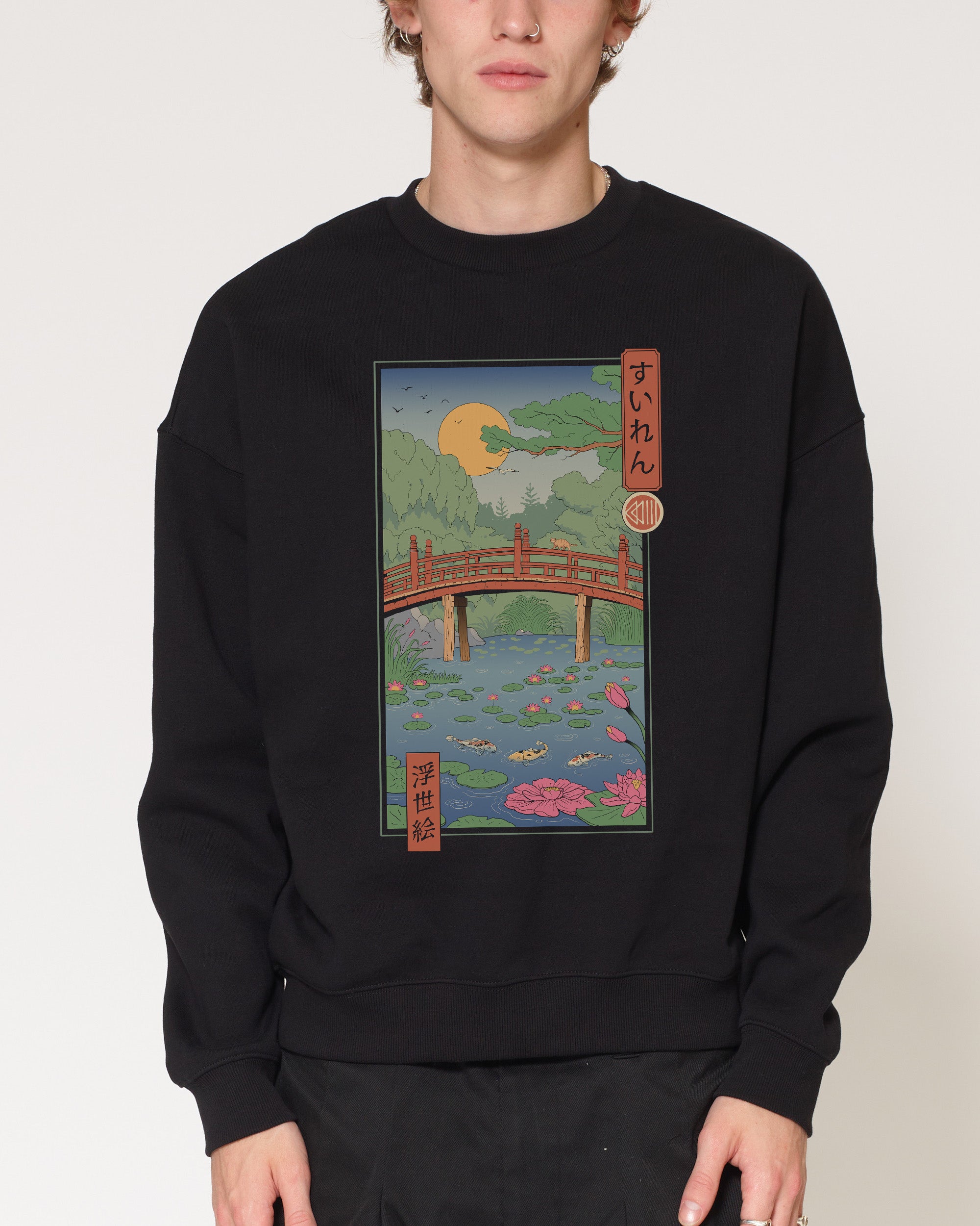 Water Lilies Ukiyo-e Black Sweatshirt