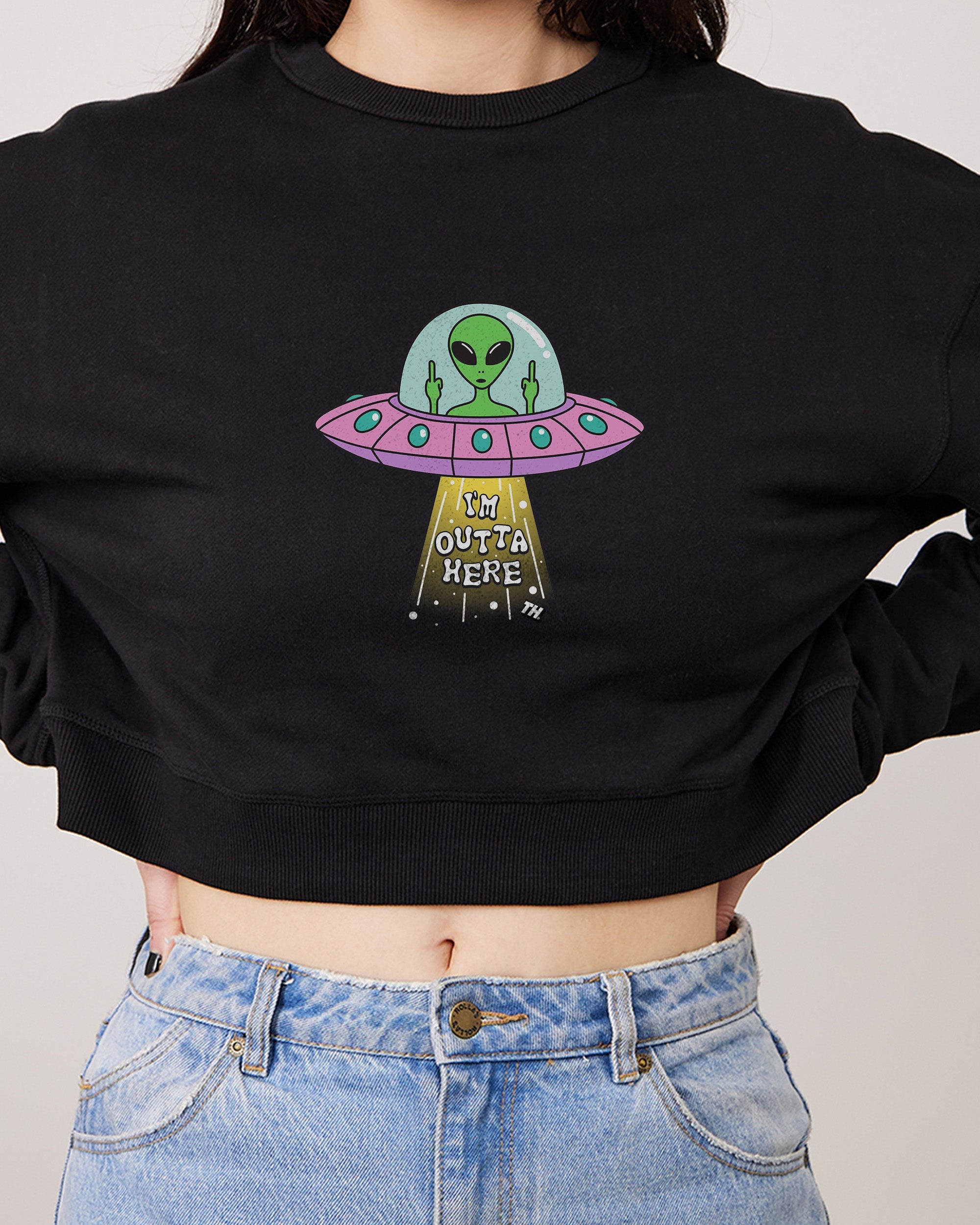 I'm Outta Here Crop Jumper Australia Online Black