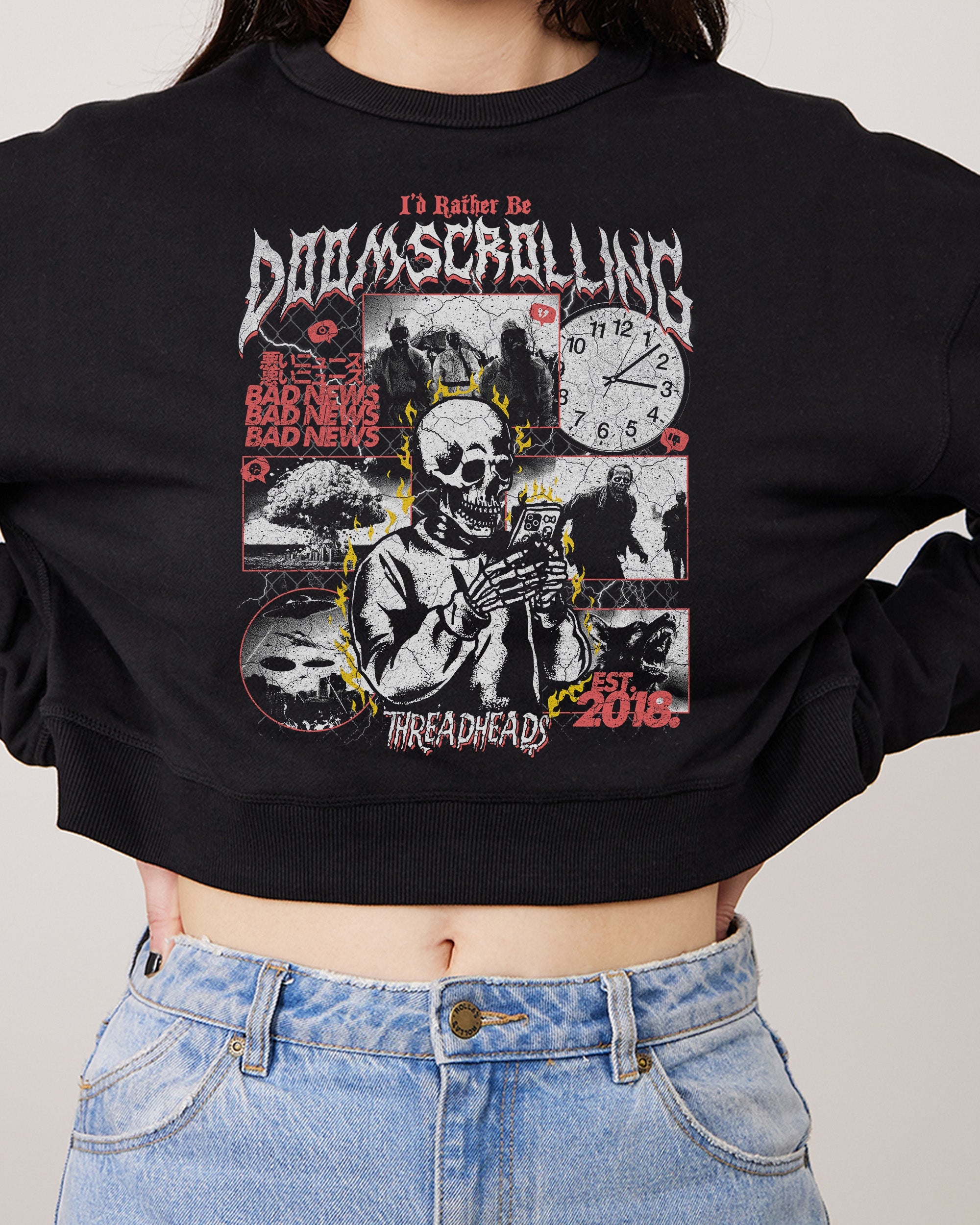 Iād Rather Be Doom Scrolling Crop Jumper Australia Online Black