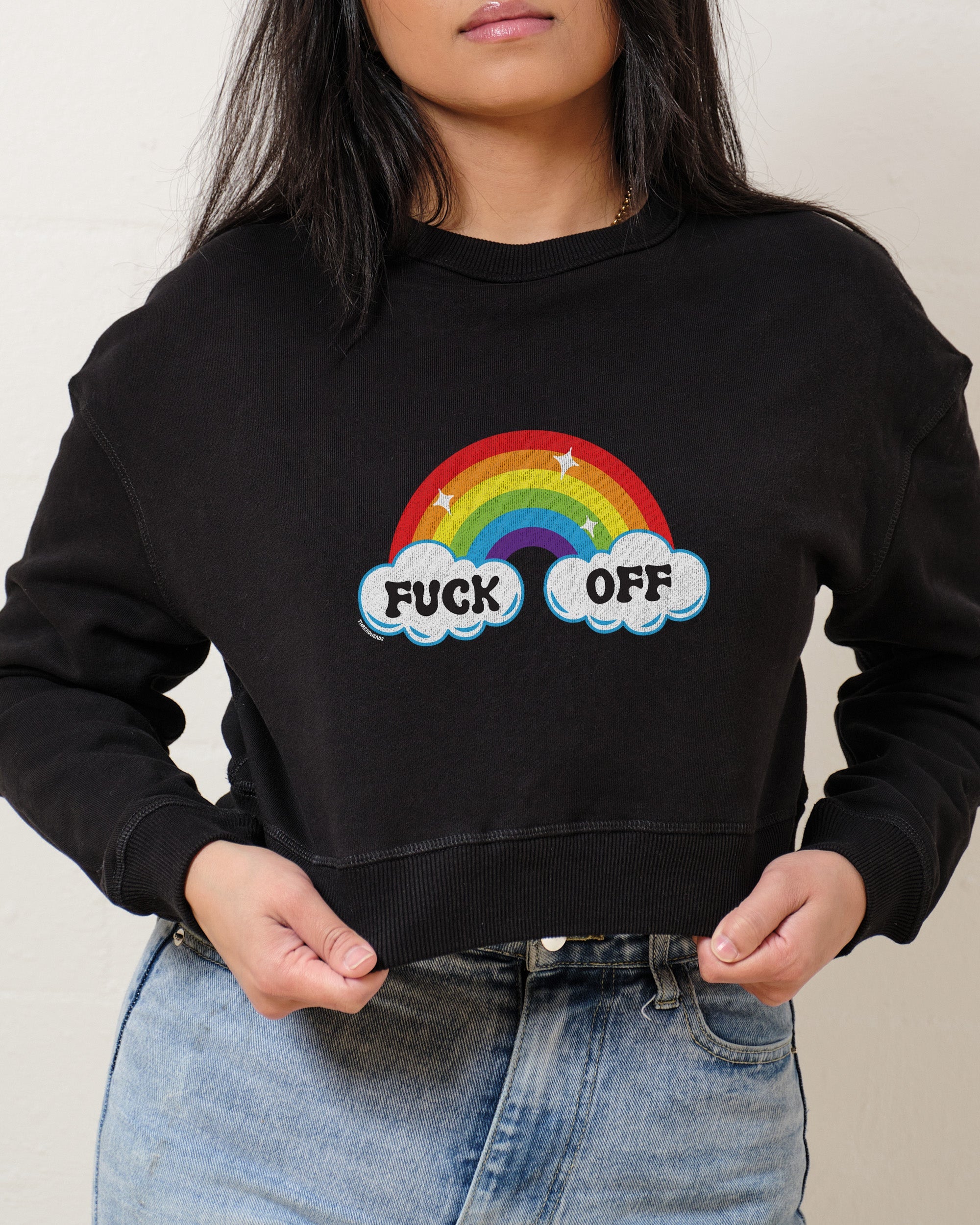 Fk Off Rainbow Crop Jumper Australia Online Black