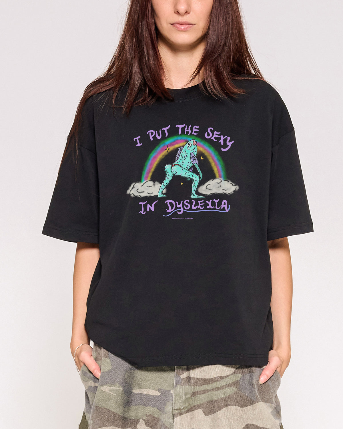 I Put the Sexy in Dyslexia Black Oversized Crop Tee