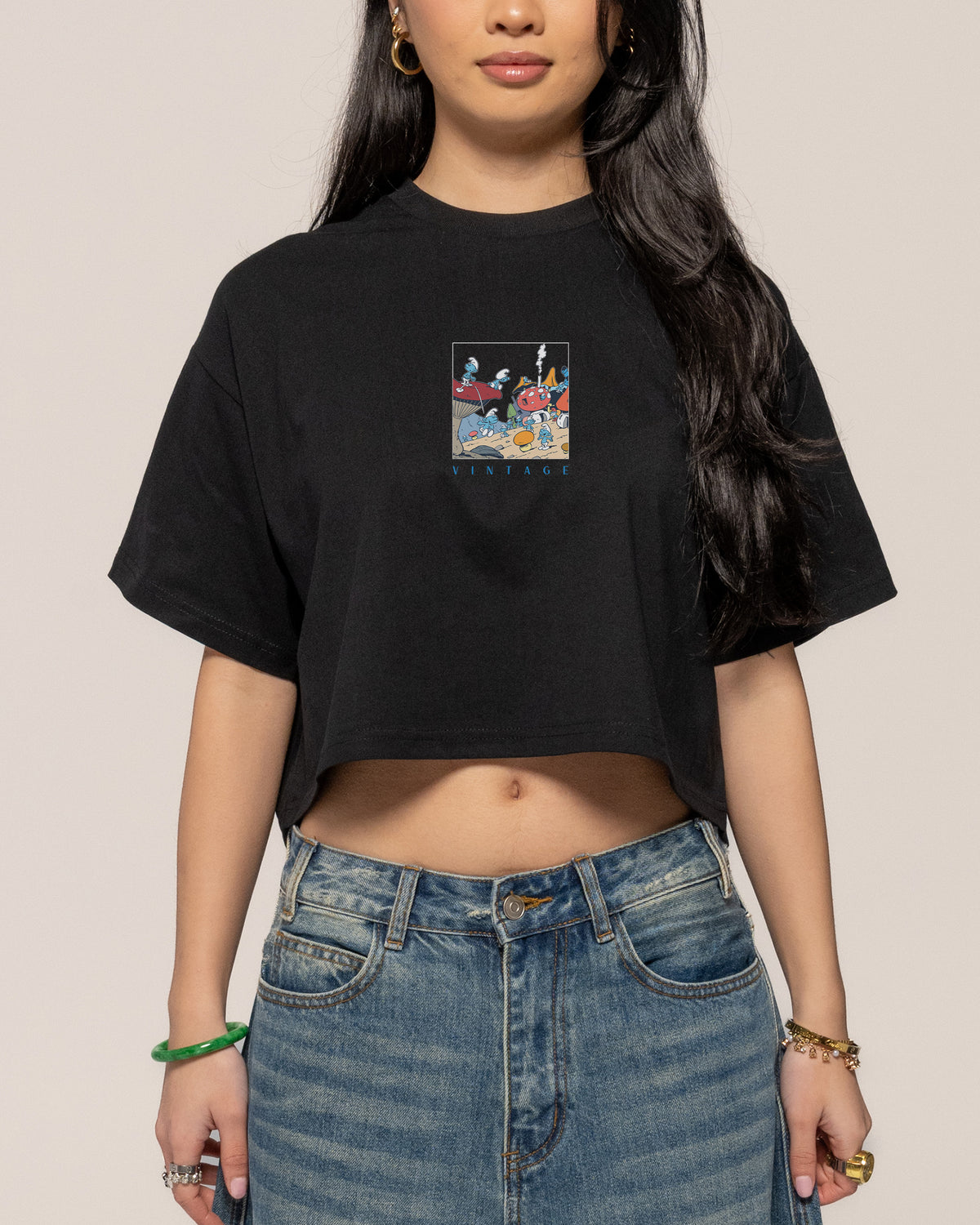 The Vintage Village Black Crop Tee