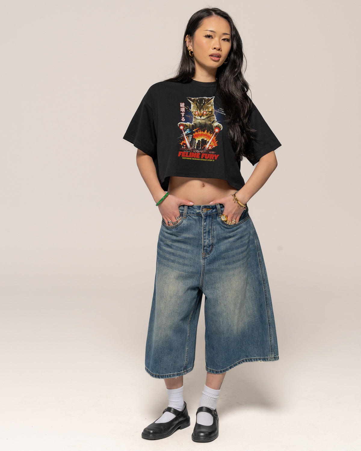 Feline Fury Black Crop Tee