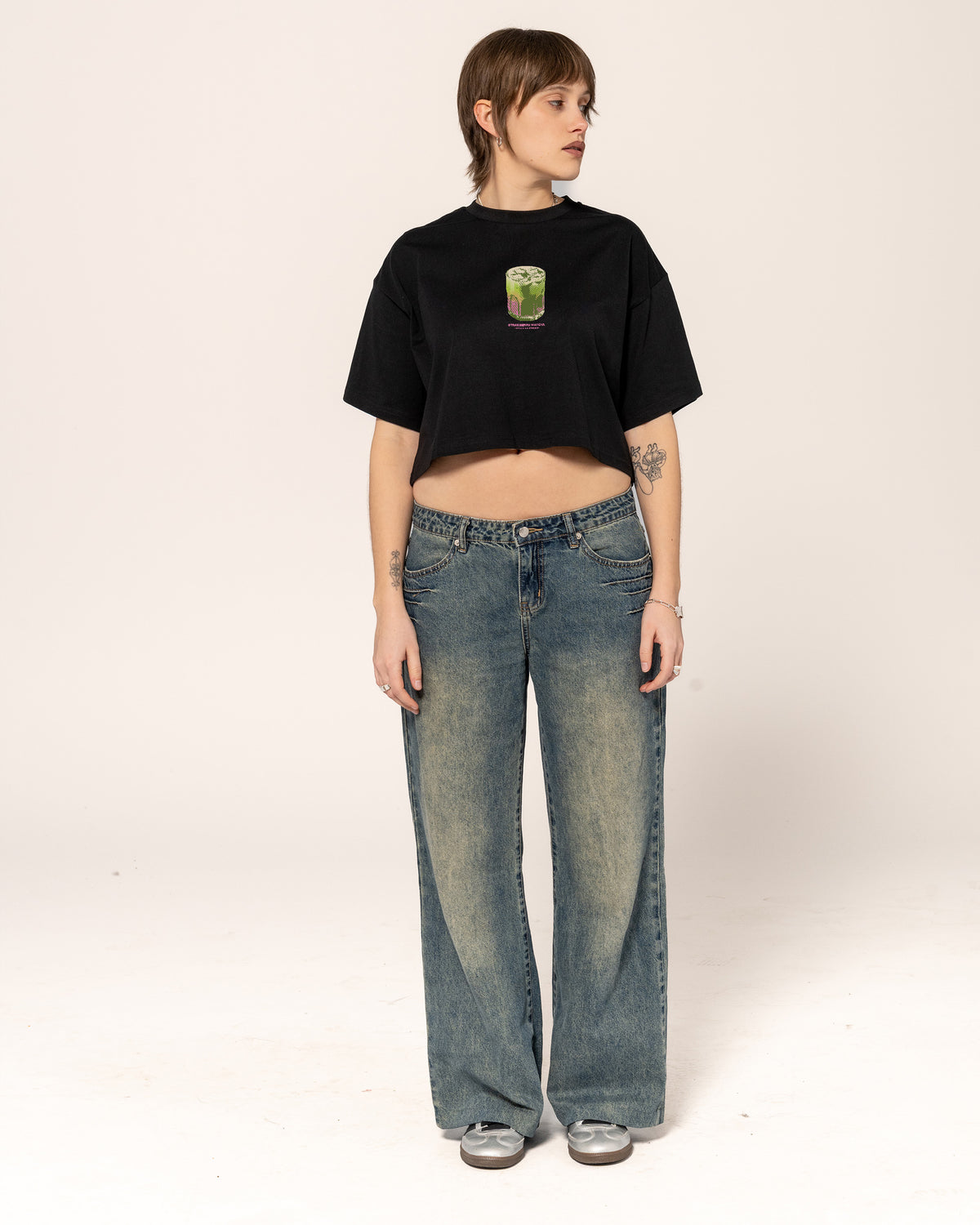 Strawberry Matcha Black Crop Tee
