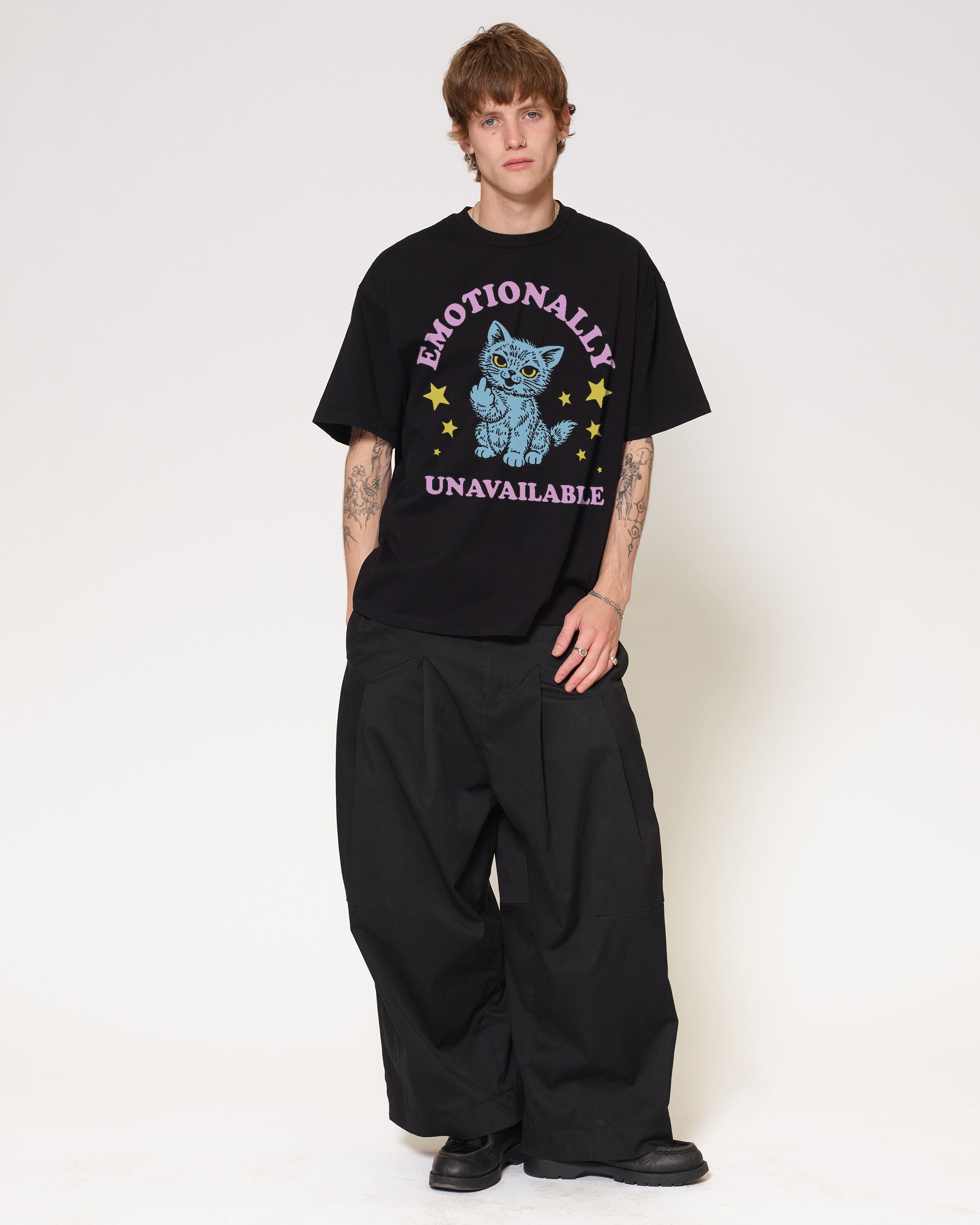 Emotionally Unavailable Cat Black Oversized Tee
