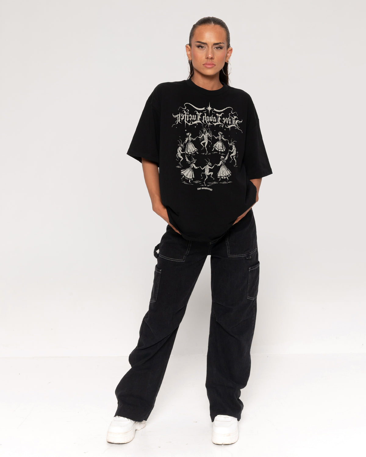 Life Live Laugh Lucifer Black Oversized Tee