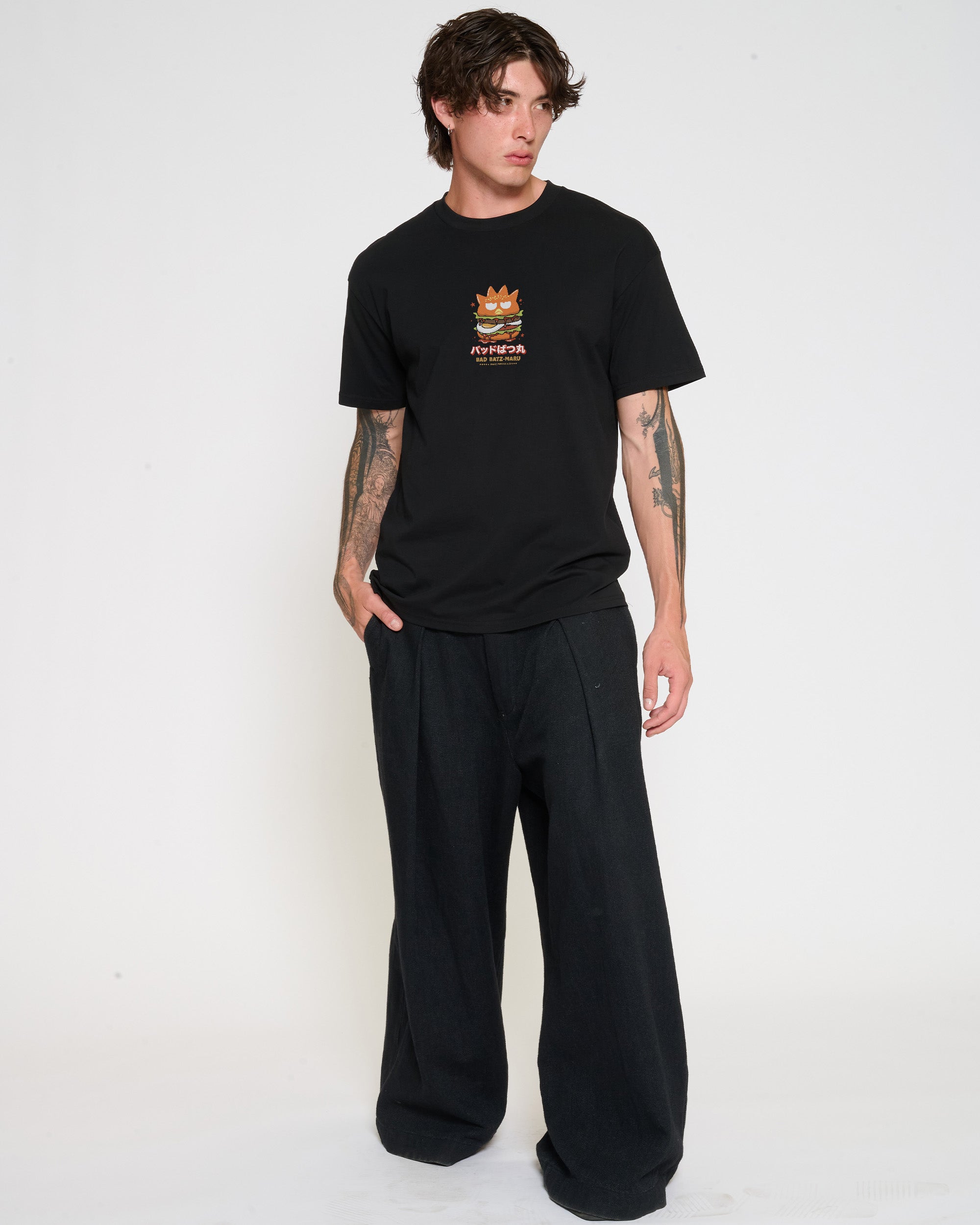 Bad Badtz-Maru Burger T-Shirt Official Hello Kitty and Friends collab Threadheads