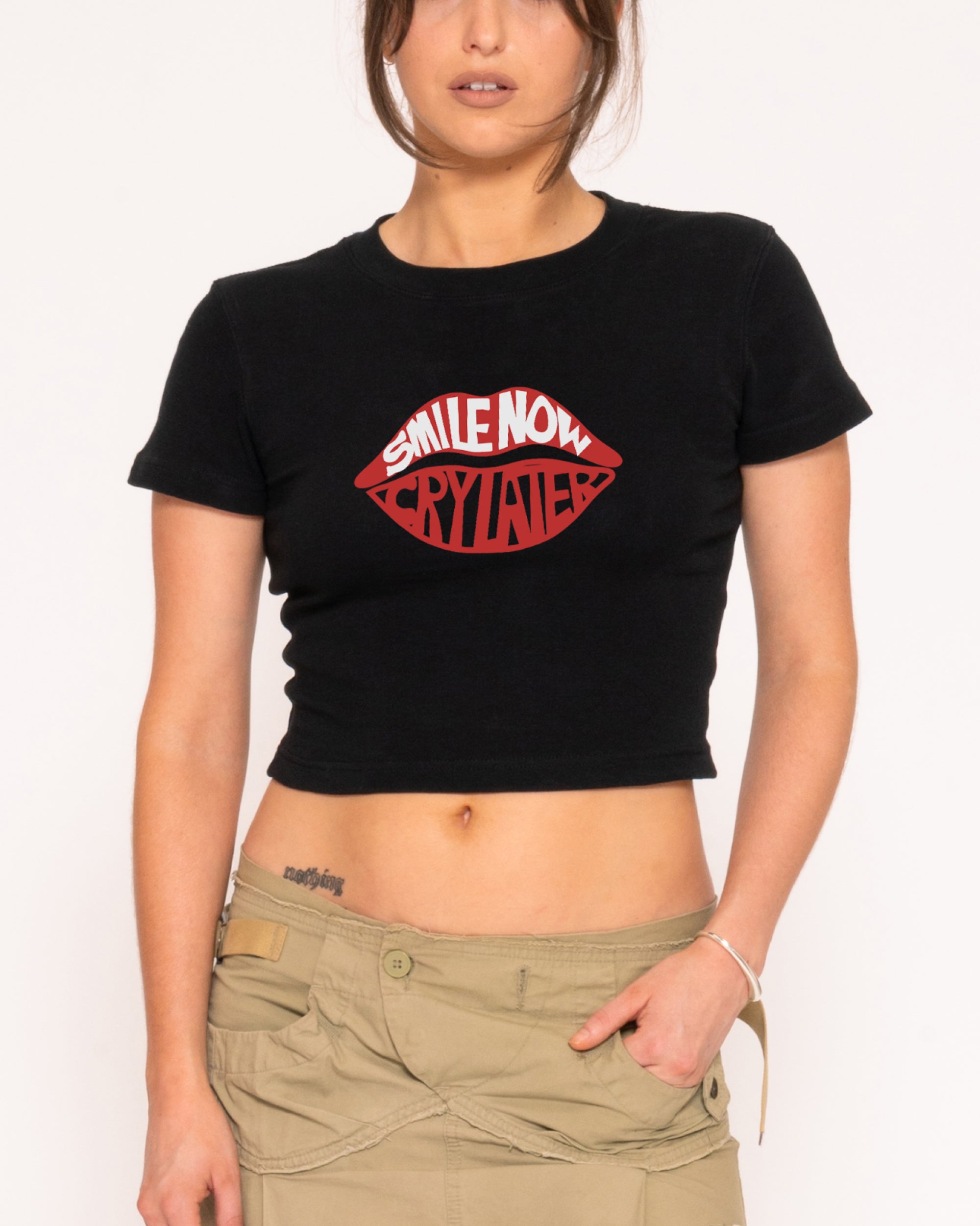 Smile More, Cry Later Black Baby Tee