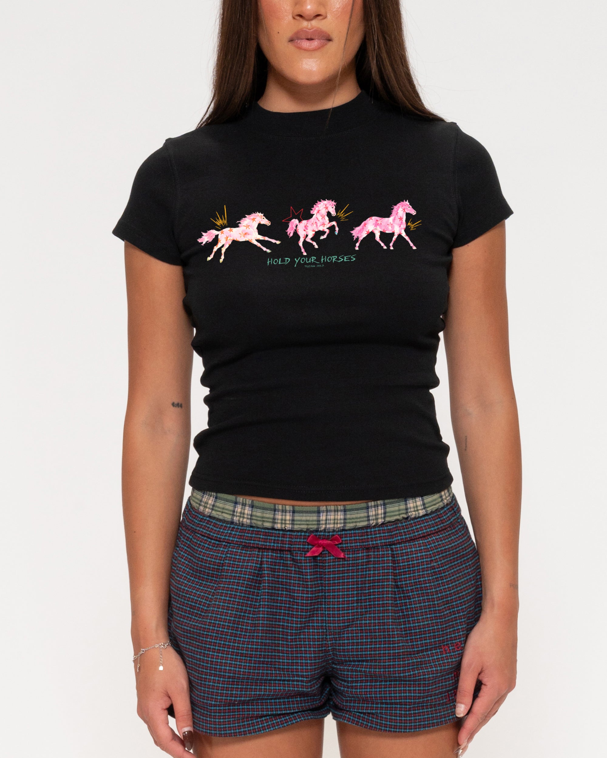 Hold Your Horses Black Longline Baby Tee