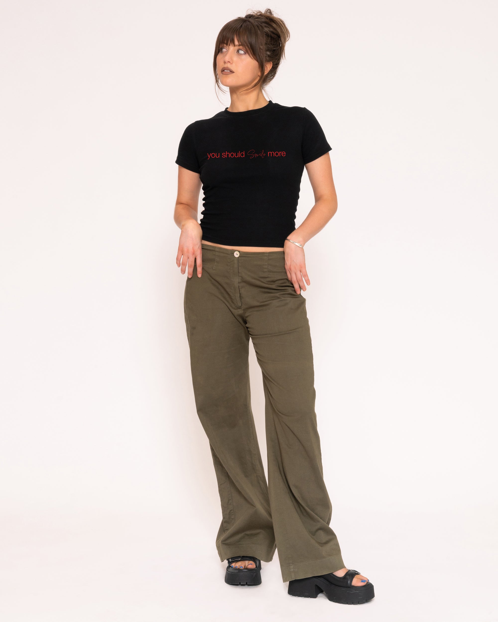 You Should Smile More Black Longline Baby Tee