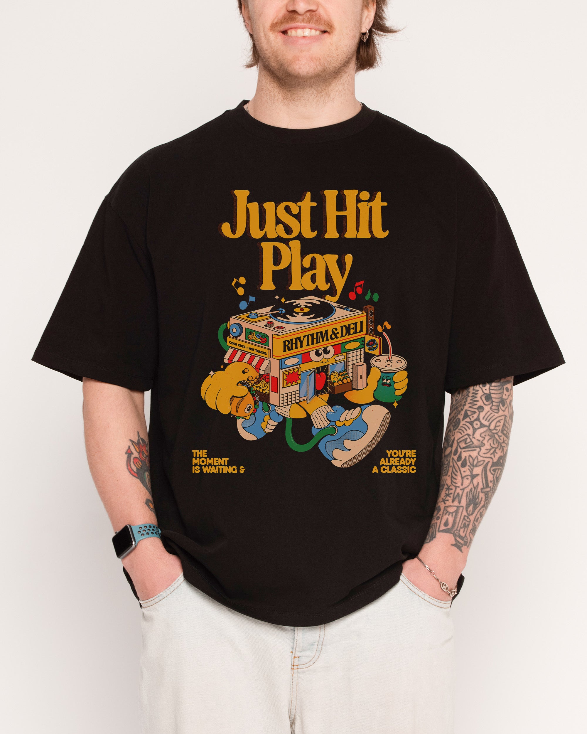 Just Hit Play Black Oversized Tee