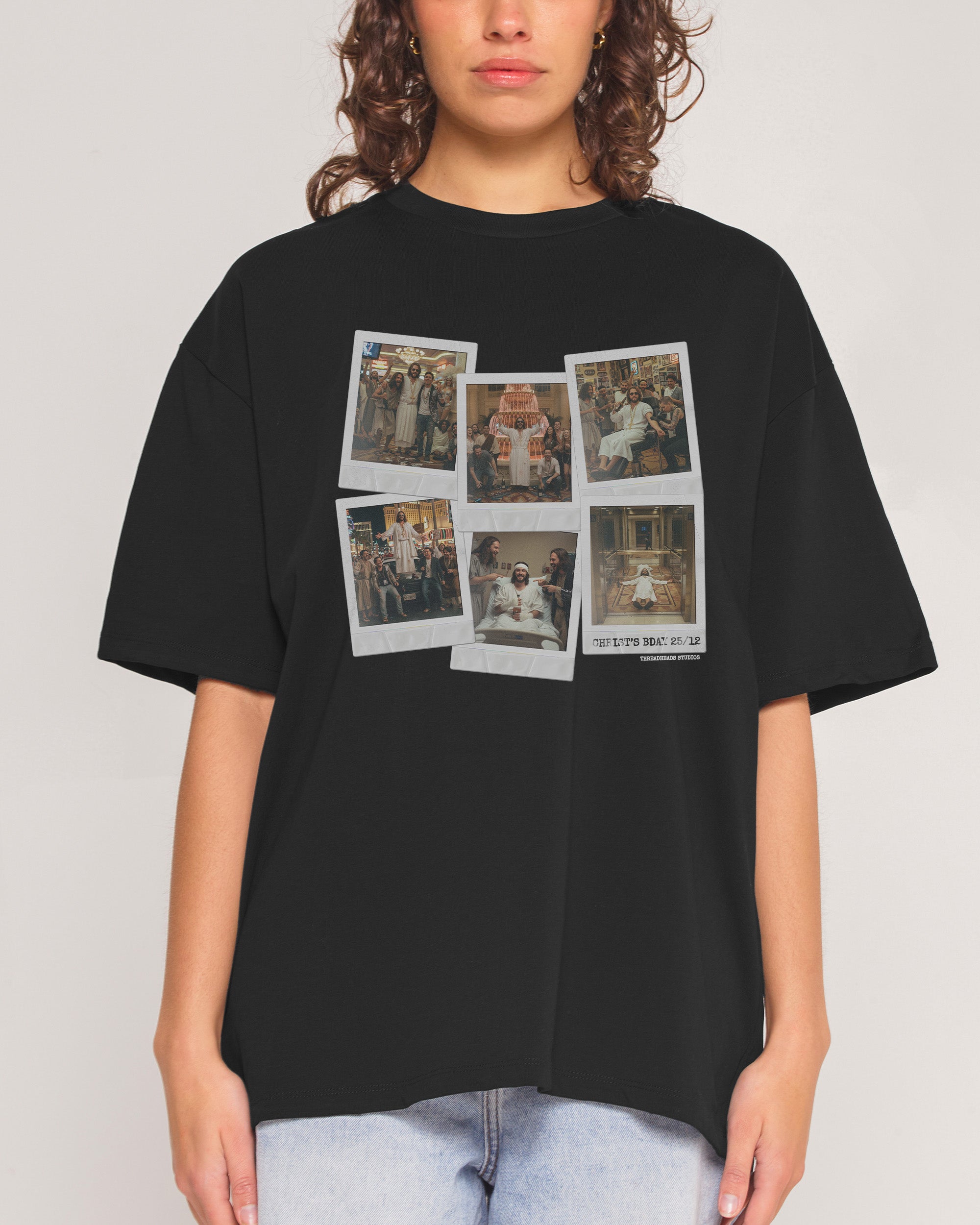 Christ's Bday Bender Black Oversized Tee