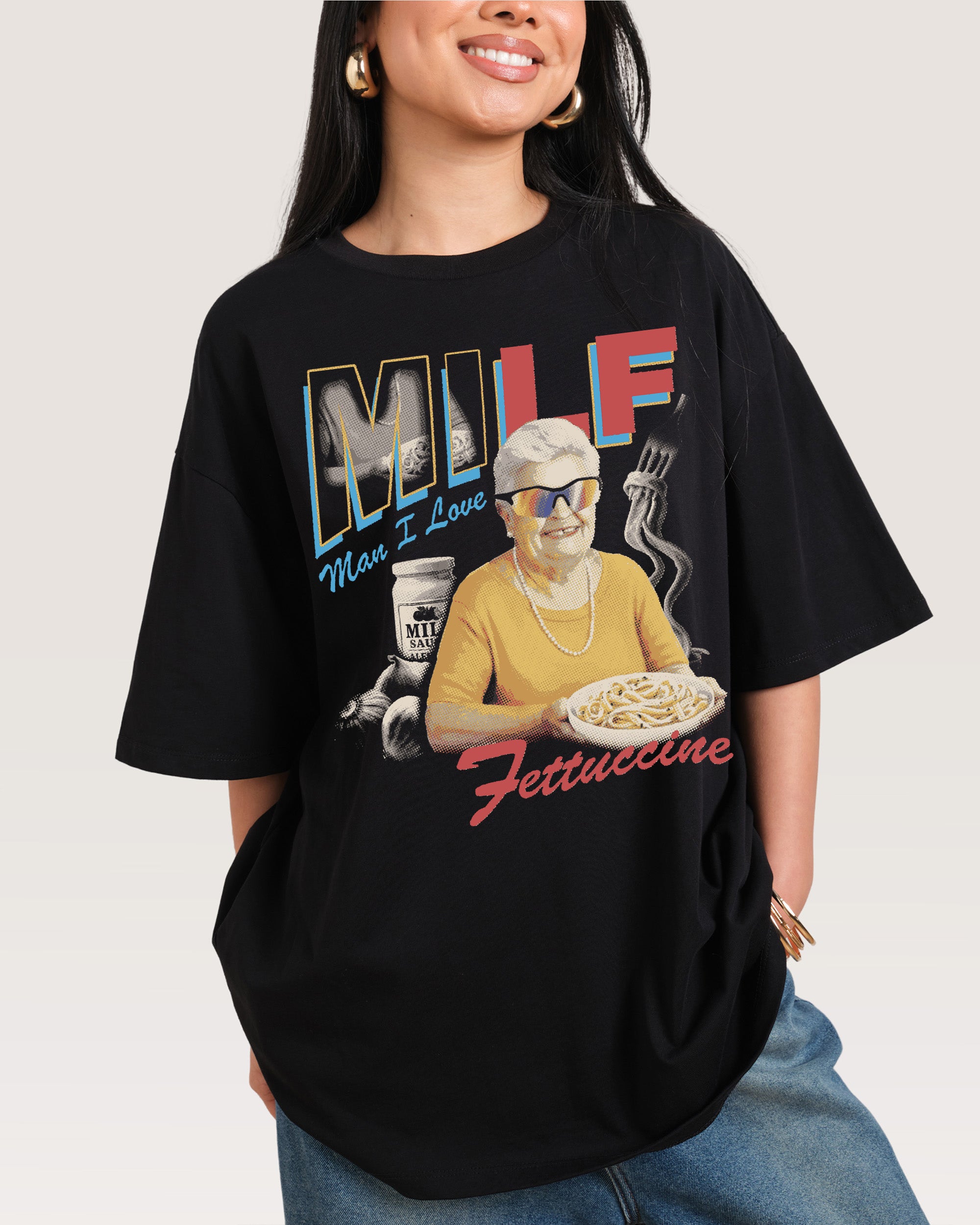 Man I Love Fettuccine Black Oversized Tee