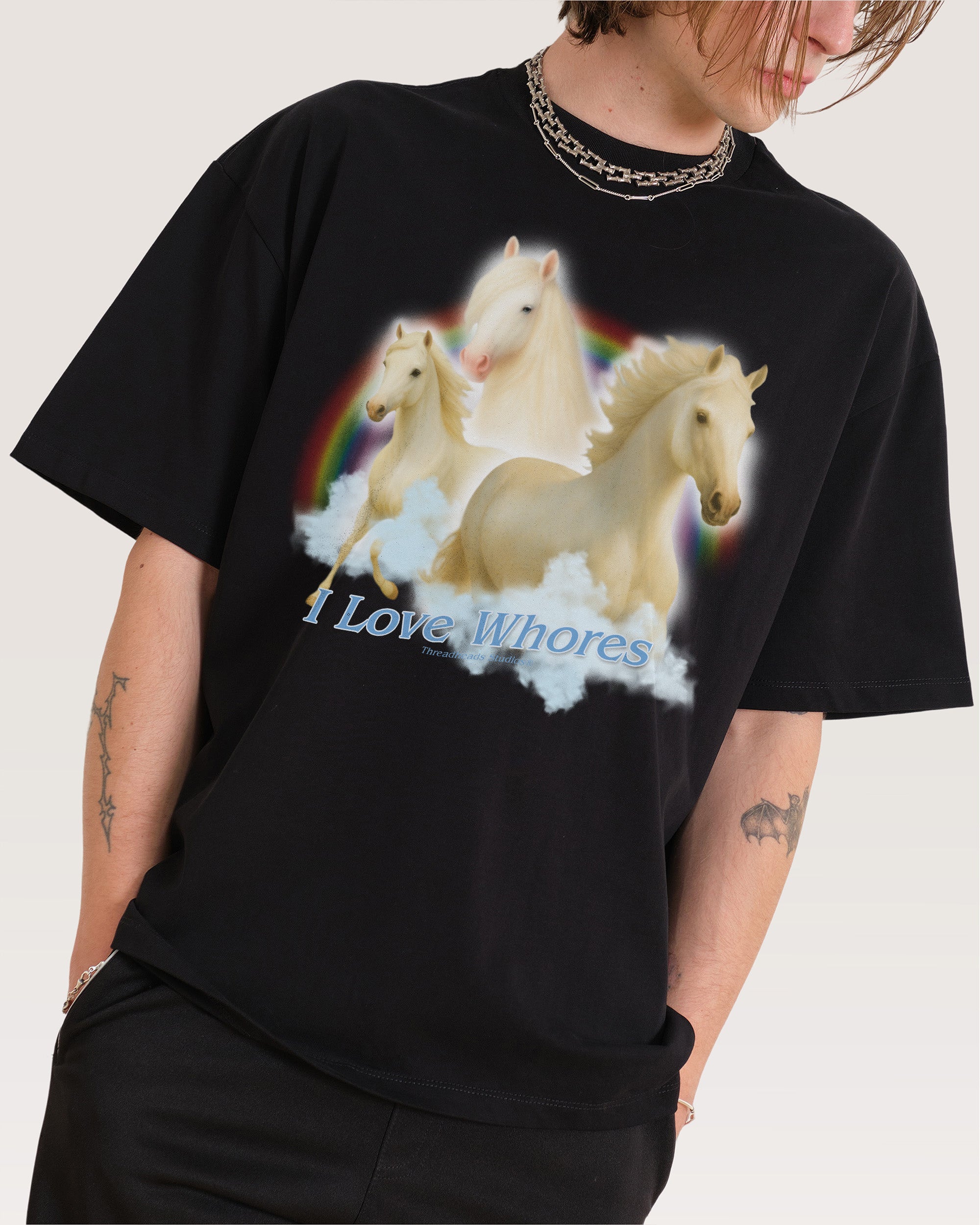 I Love Whores Black Oversized Tee