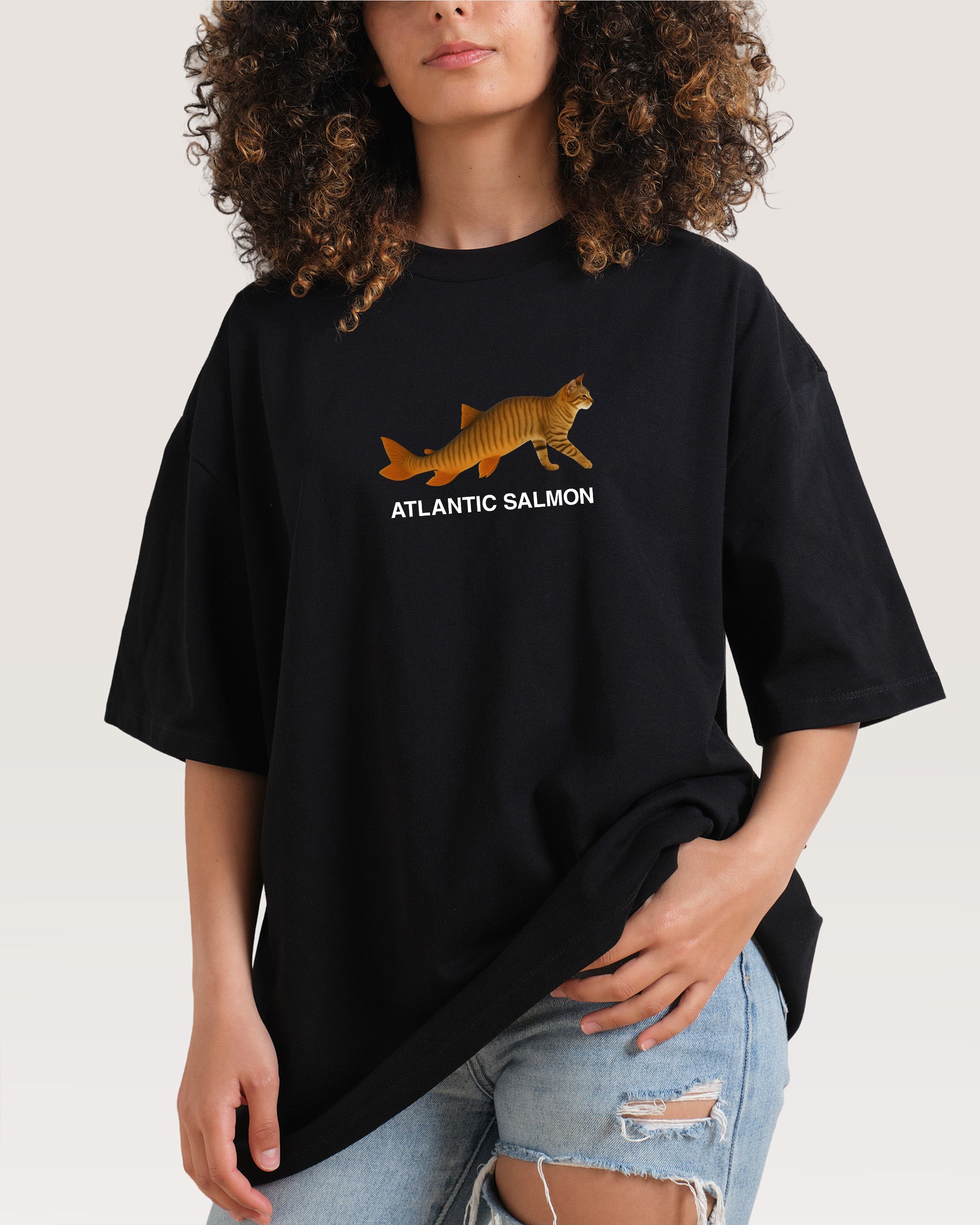 Ate Too Much Salmon Black Oversized Tee