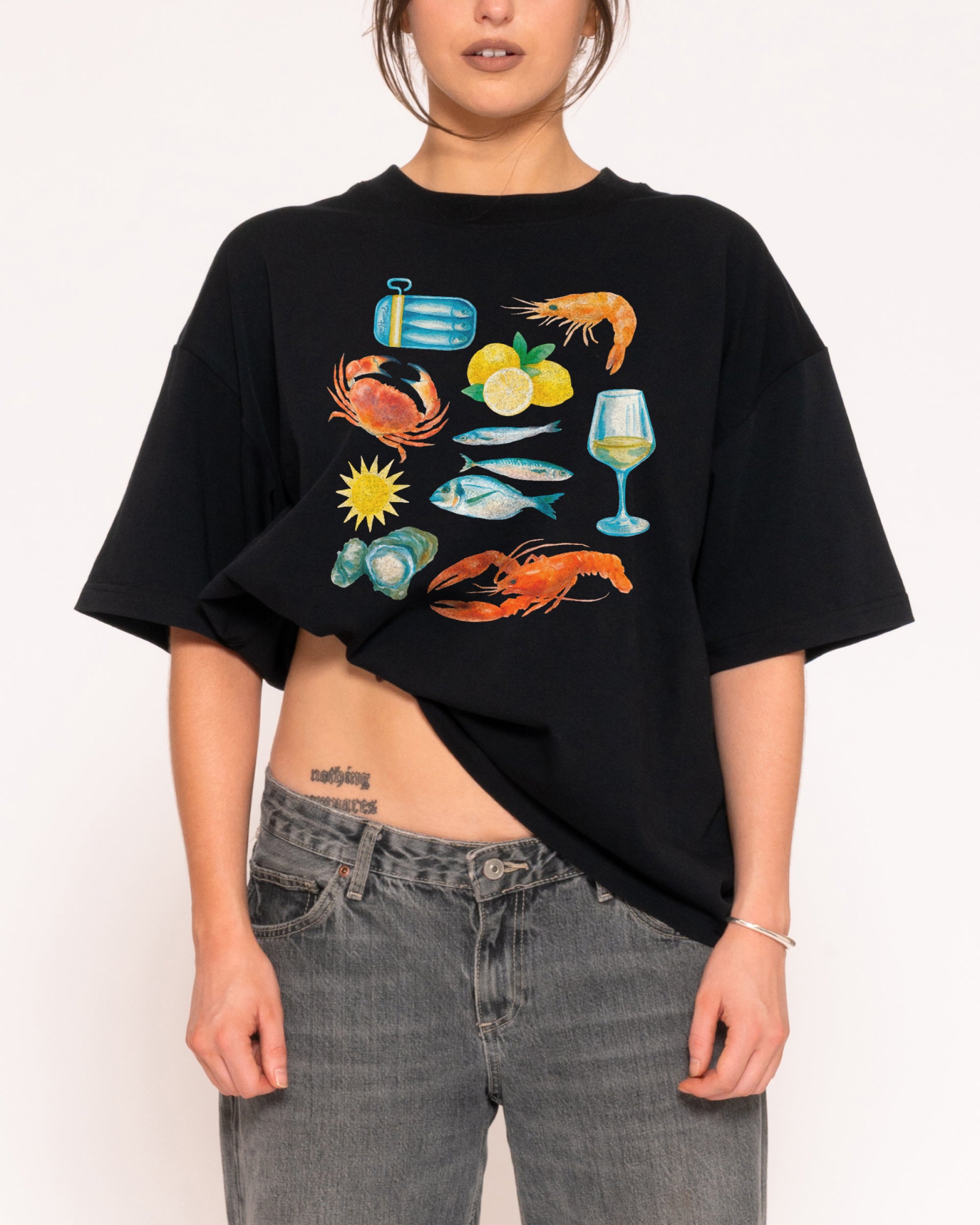 Seafood Platter Black Boxy Crop Tee