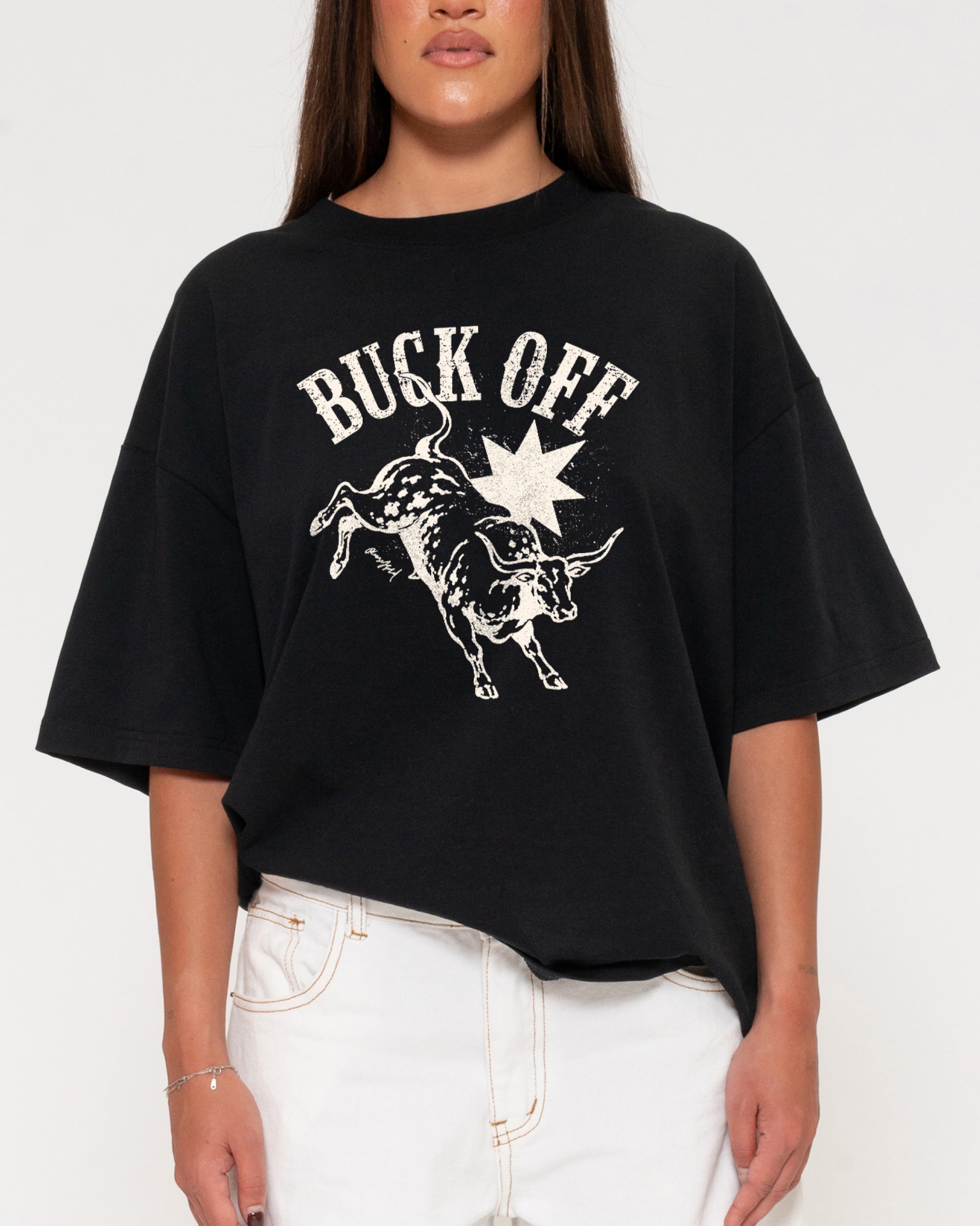 Buck Off Black Boxy Crop Tee