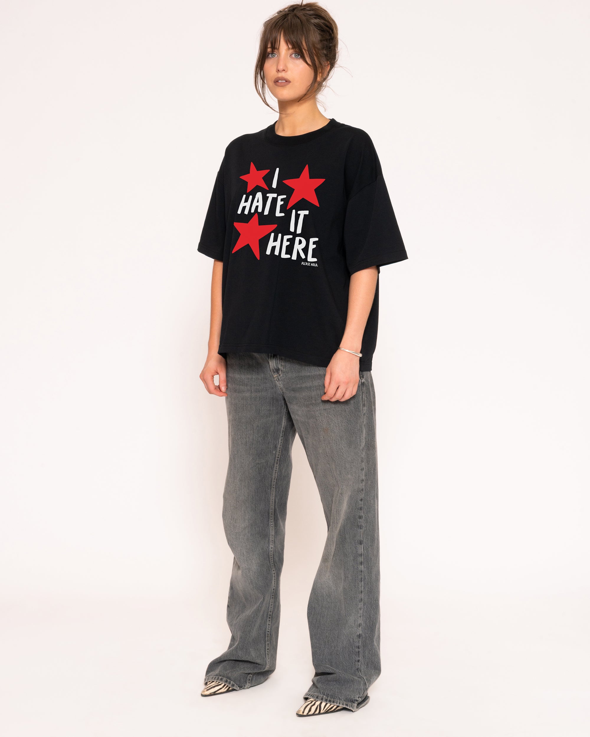 I Hate It Here Black Boxy Crop Tee