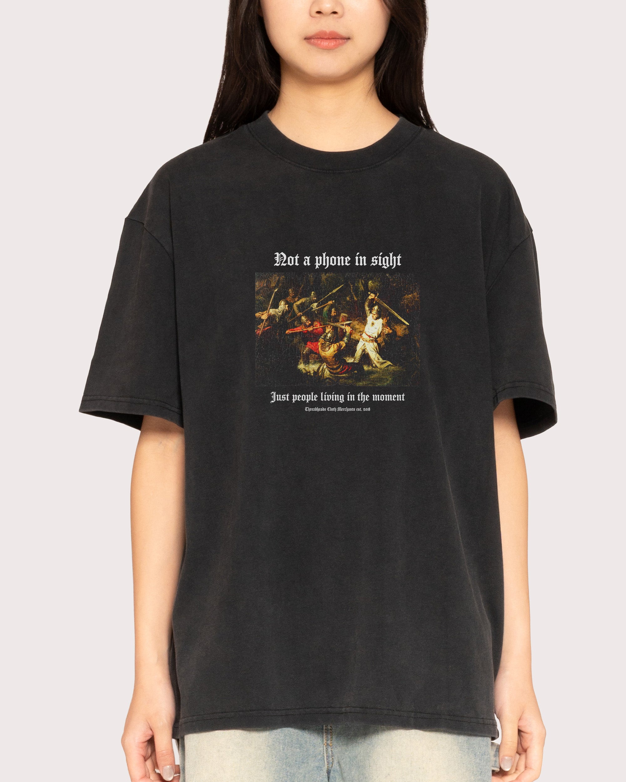 Not a Phone in Sight Black Stone Oversized Tee