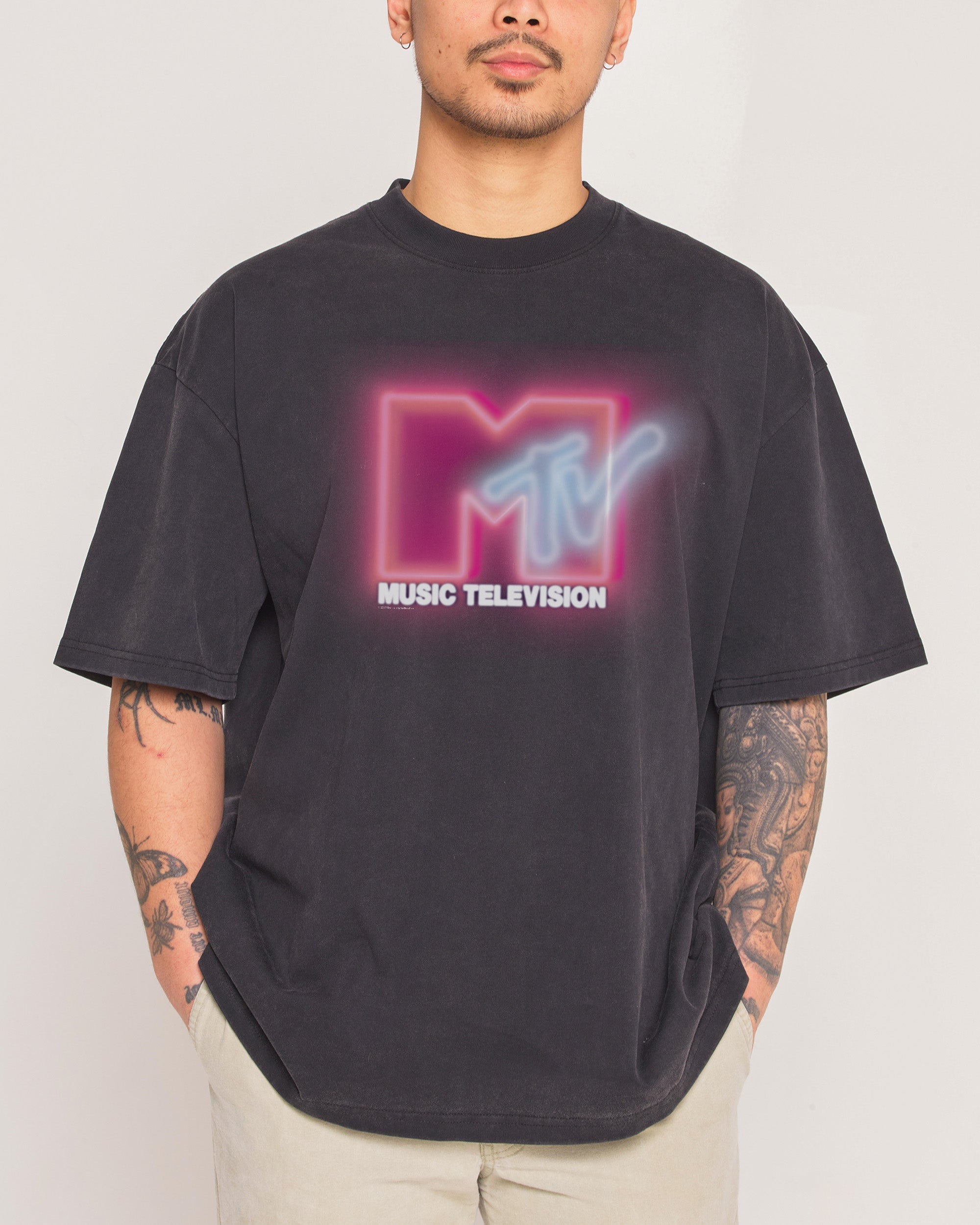 Neon MTV Logo Black Wash Tee