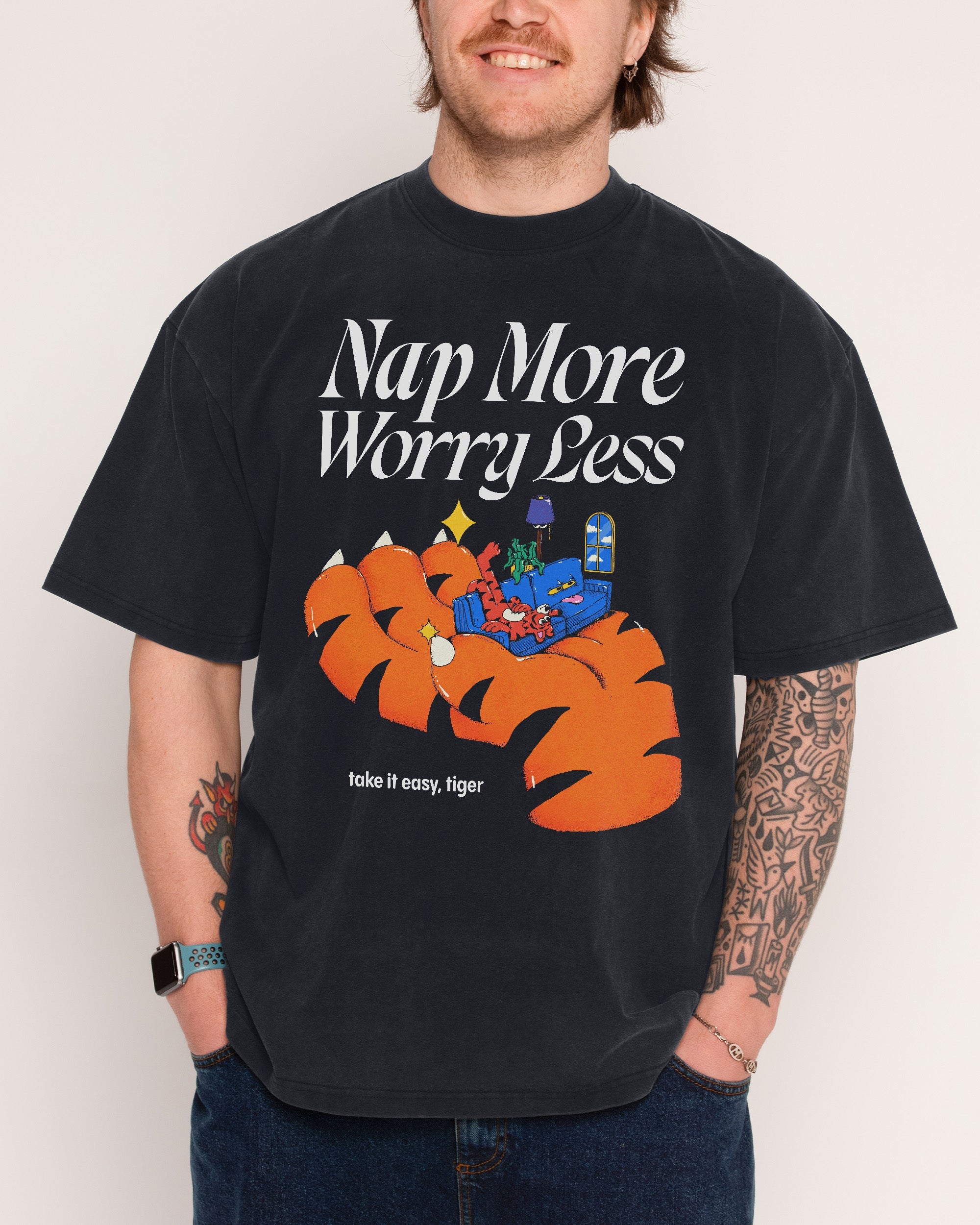 Nap More Black Wash Tee