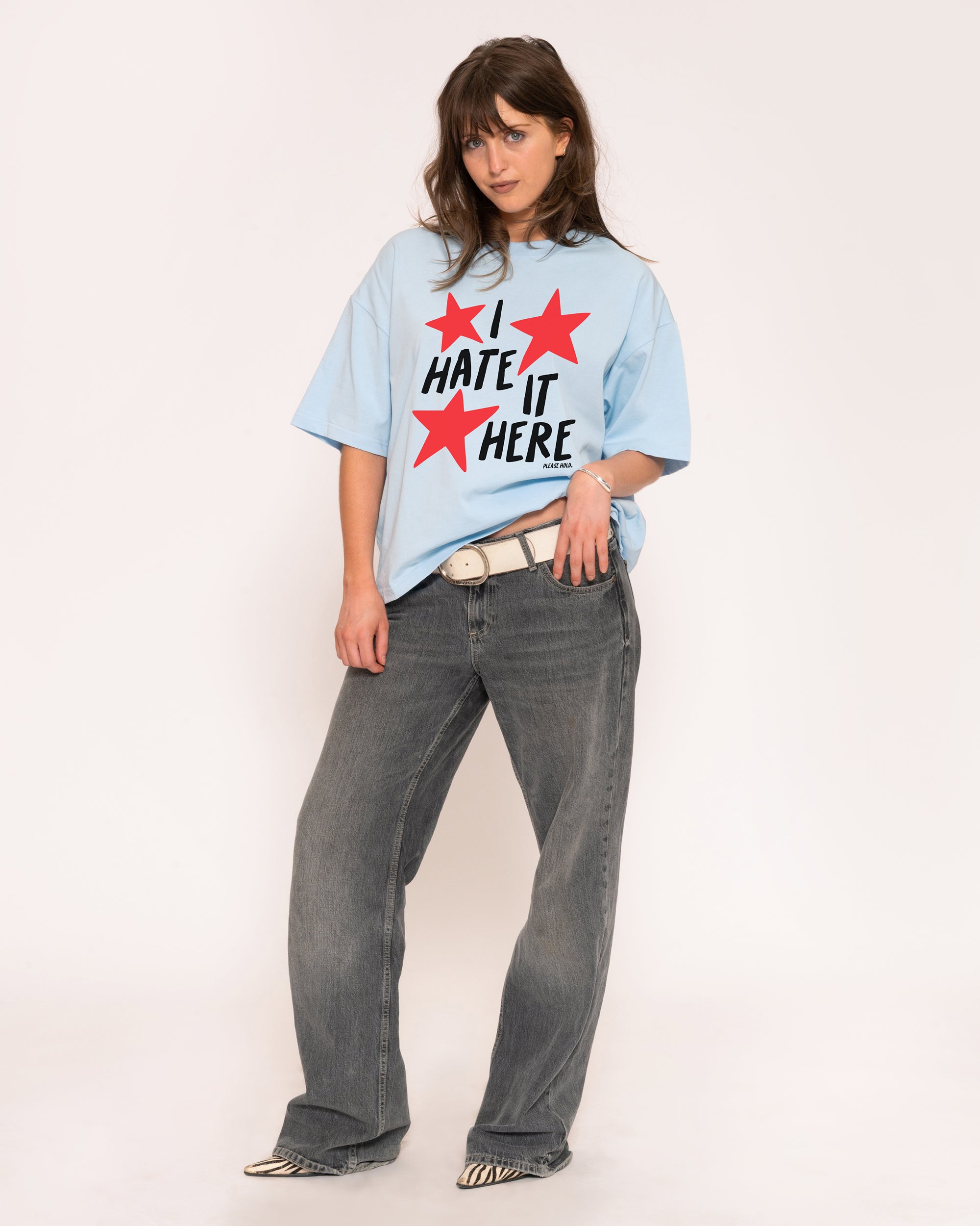 I Hate It Here Blue Boxy Crop Tee