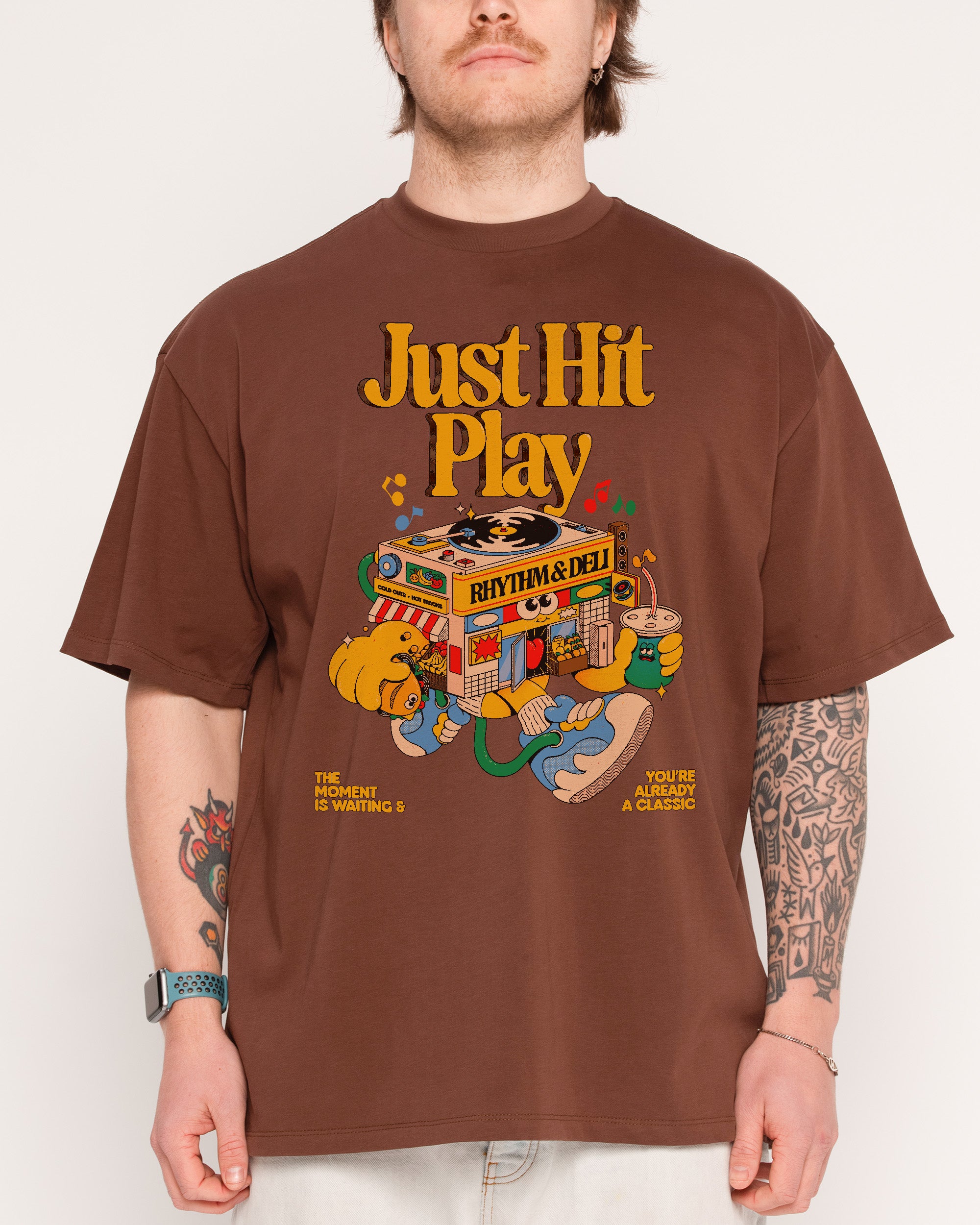 Just Hit Play Brown Oversized Tee