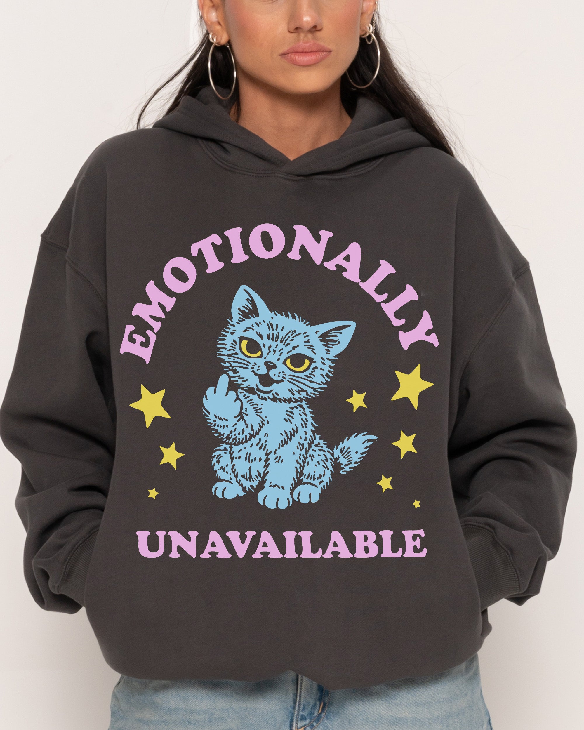 Emotionally Unavailable Cat Charcoal Hoodie