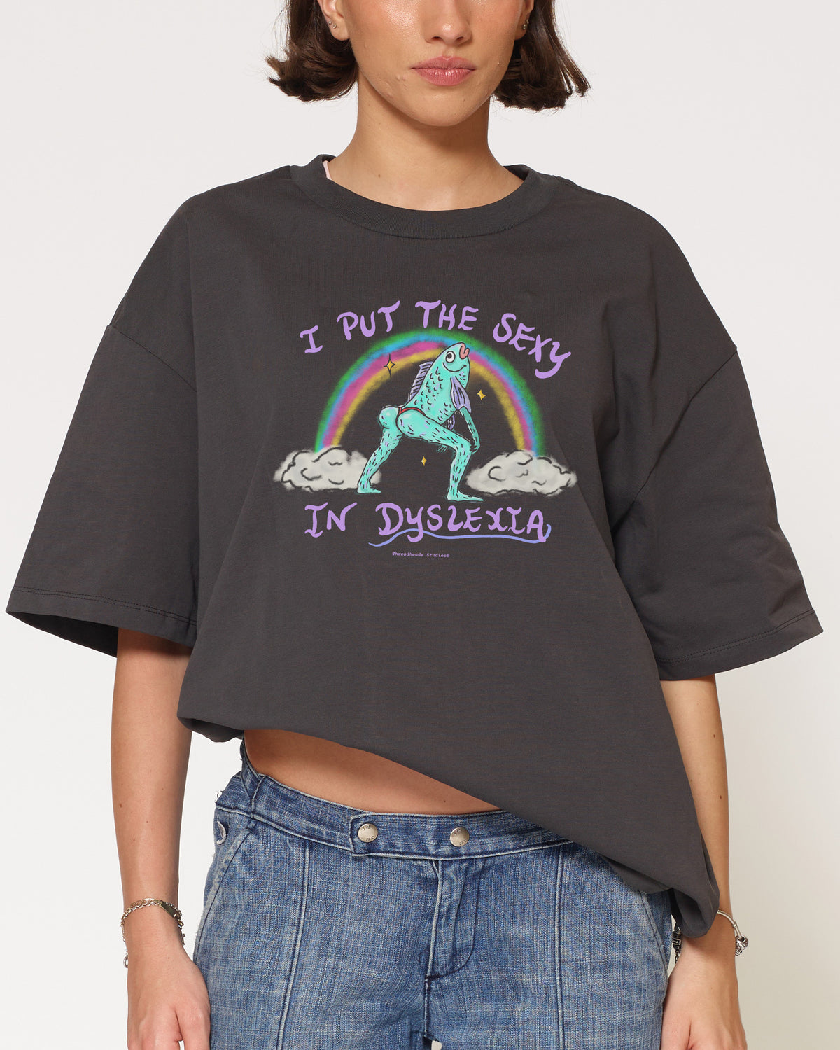 I Put the Sexy in Dyslexia Charcoal Oversized Tee