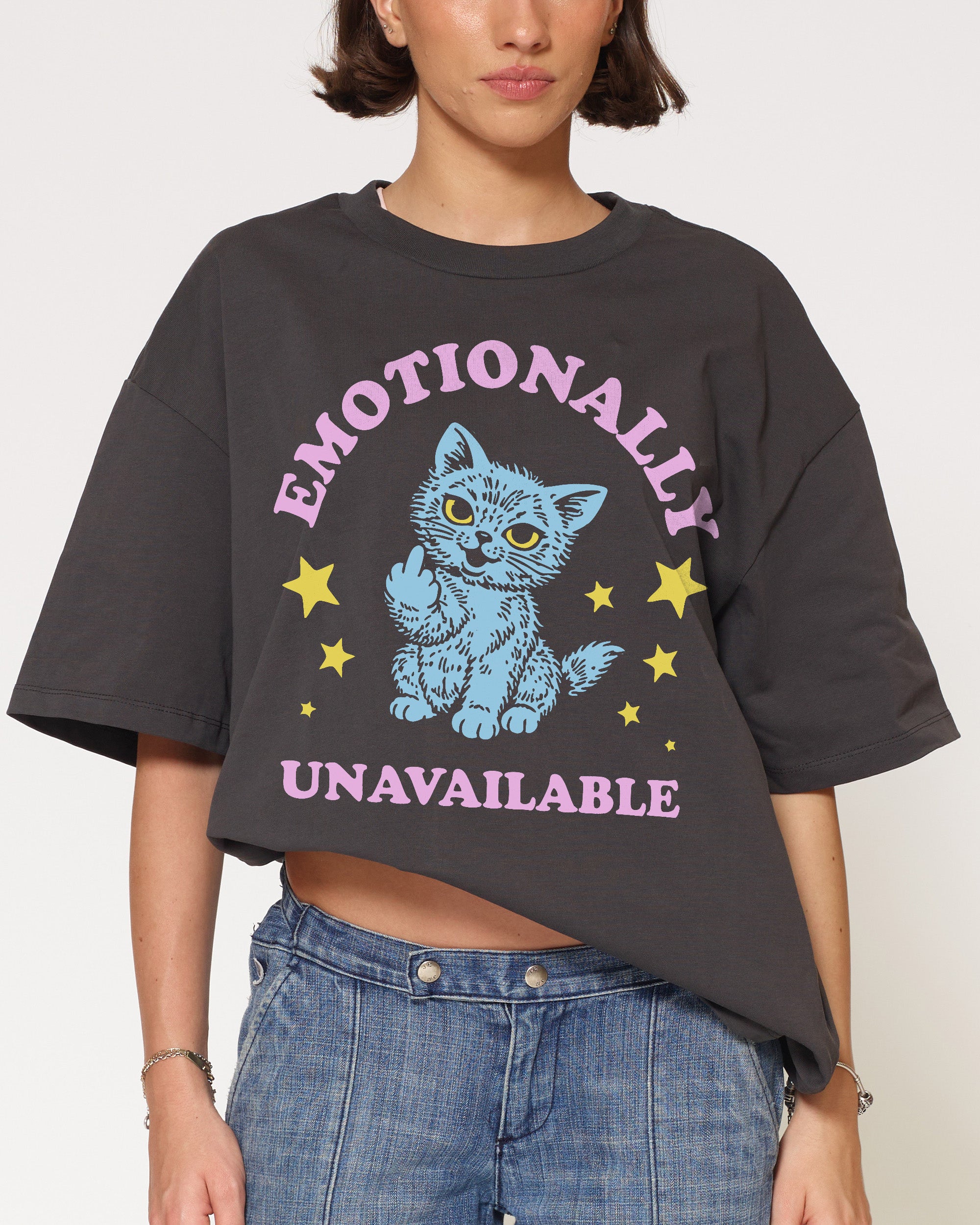 Emotionally Unavailable Cat Charcoal Oversized Tee