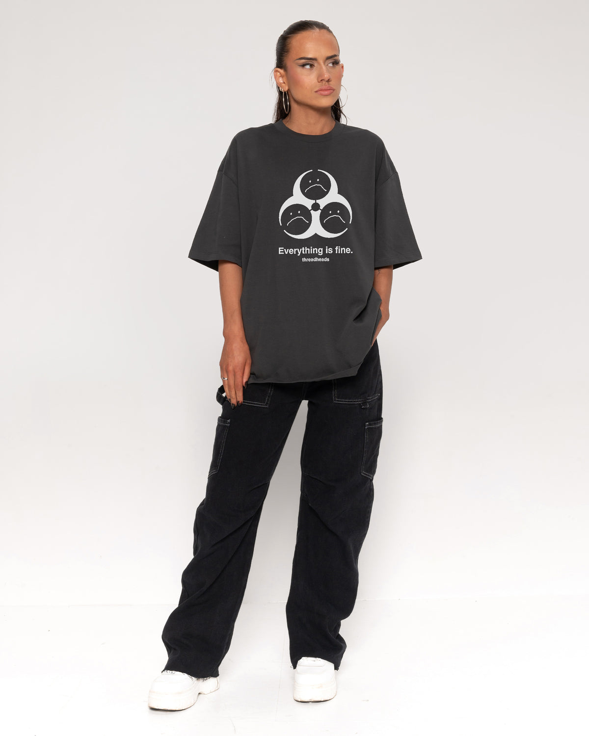 Everything Is Fine Biohazard Charcoal Oversized Tee
