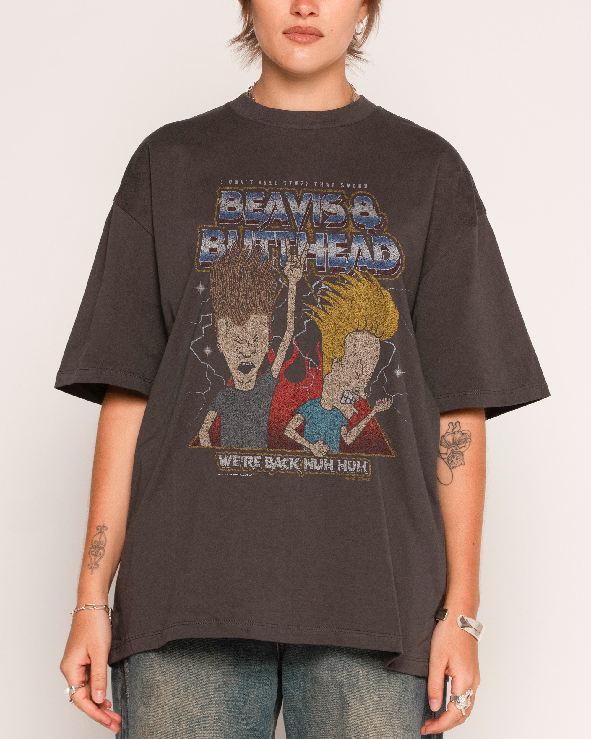 Heh Heh Metalheads Charcoal Oversized Tee