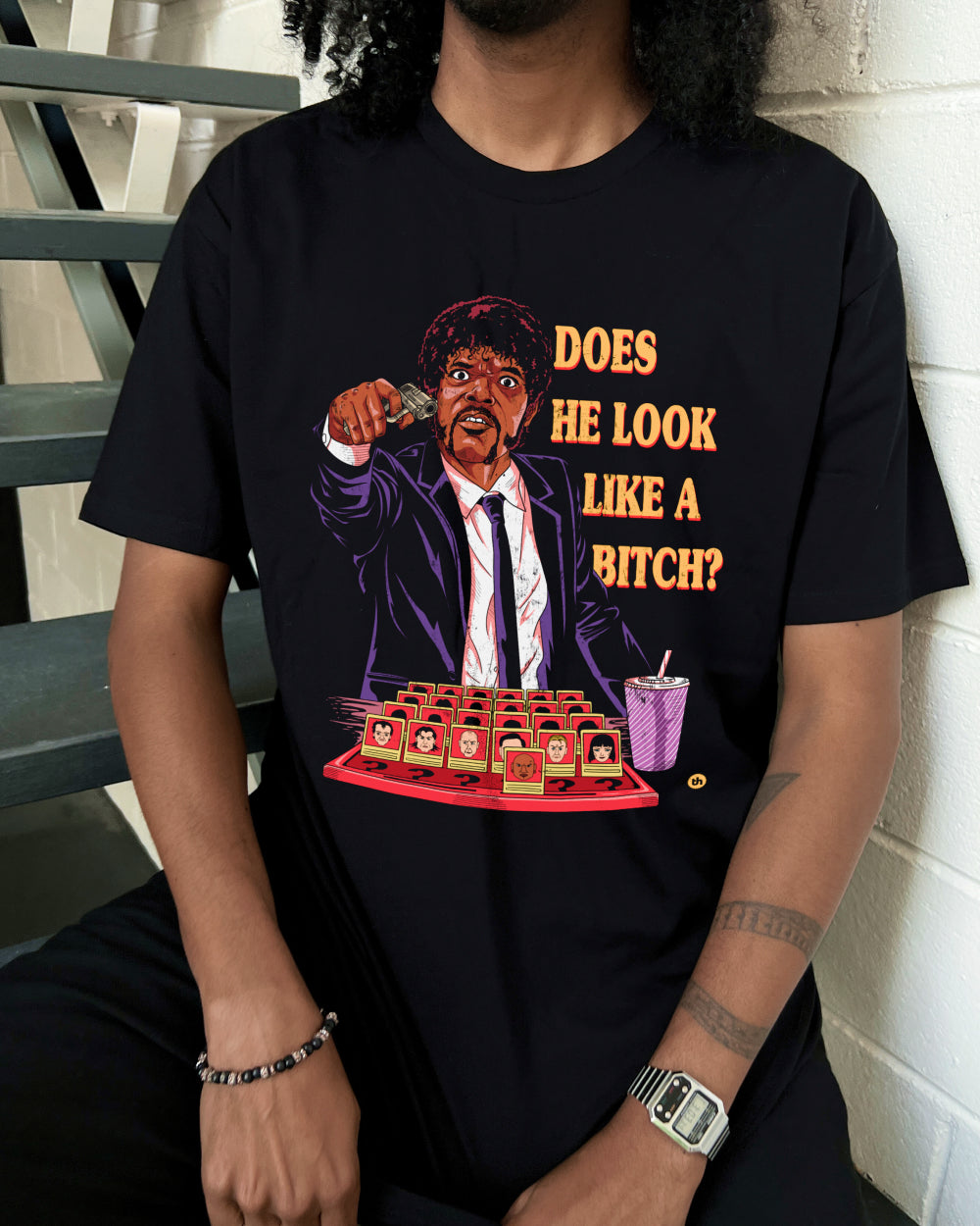 Does He Look Like a Bitch T-Shirt Australia Online #colour_black