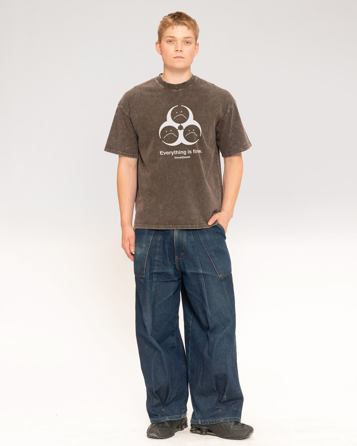 Everything Is Fine Biohazard Grey Stone Oversized Tee