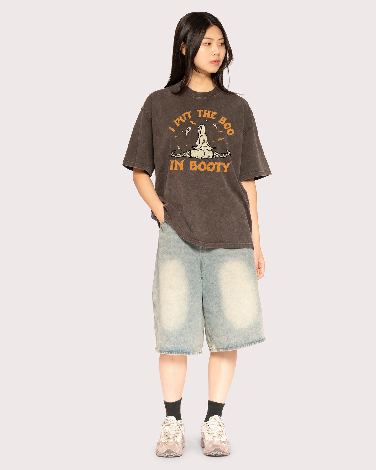 Boo in Booty Grey Stone Oversized Tee