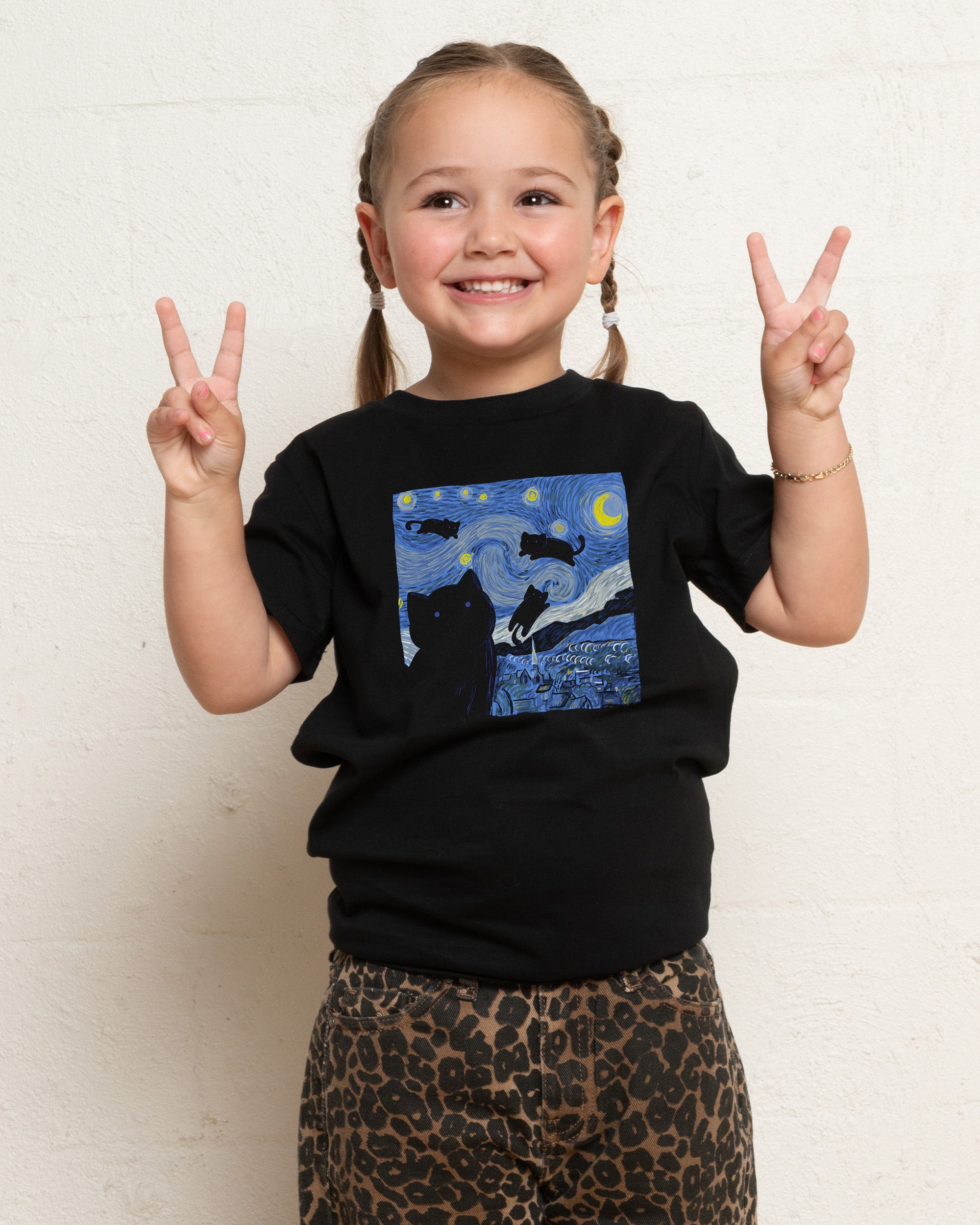The Starry Cat Night Kids T-Shirt