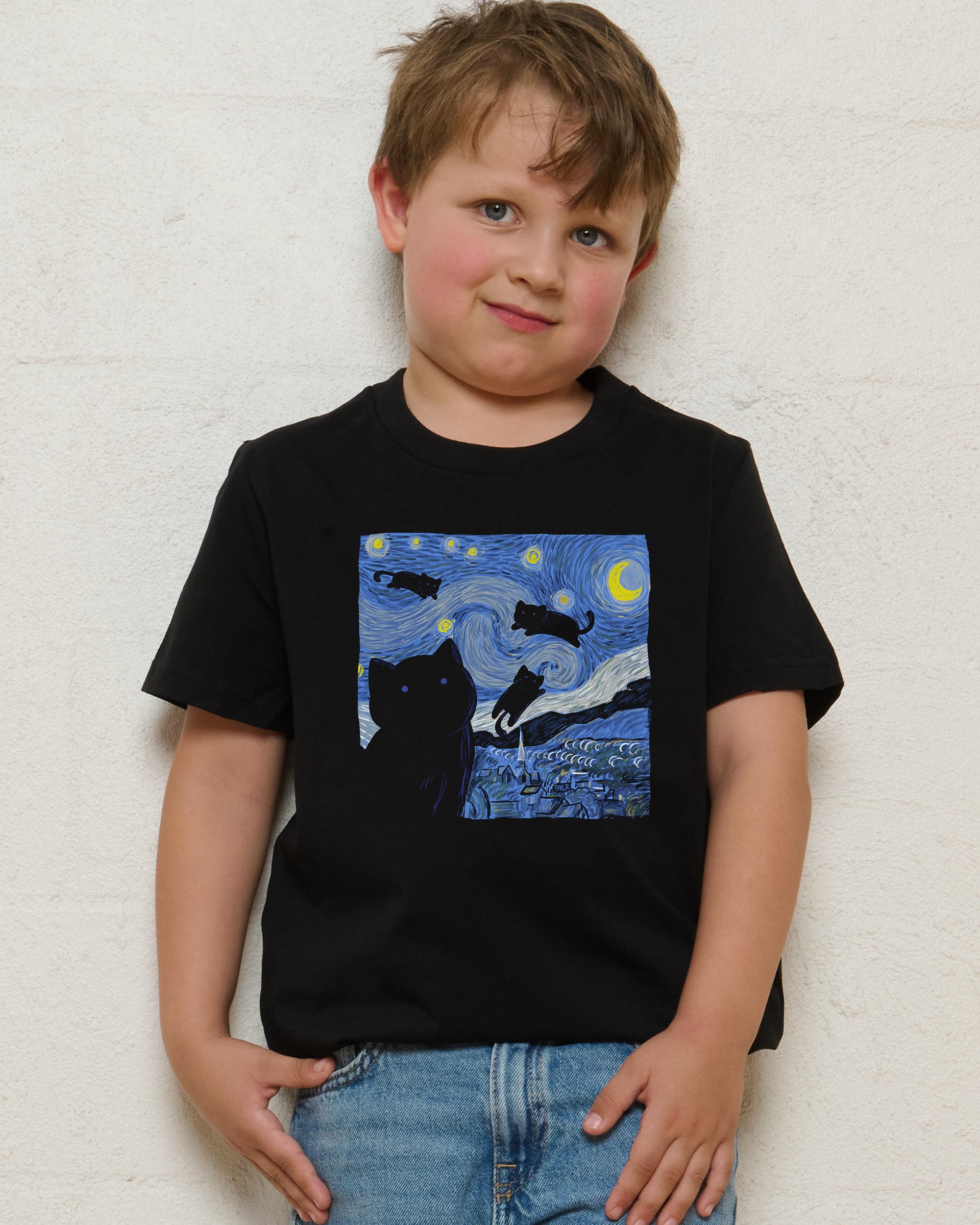 The Starry Cat Night Kids T-Shirt