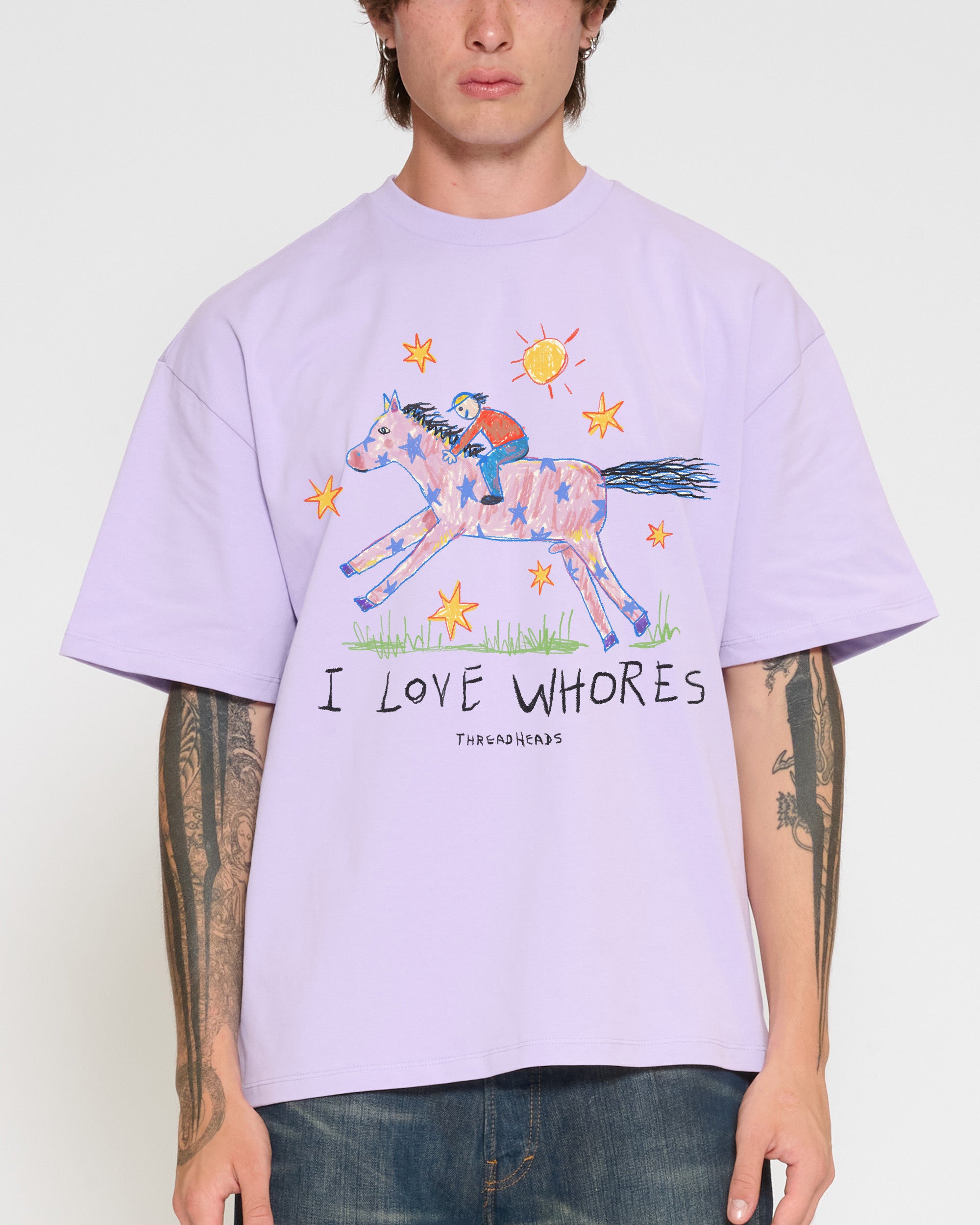 I Love Whores Lilac Oversized Tee