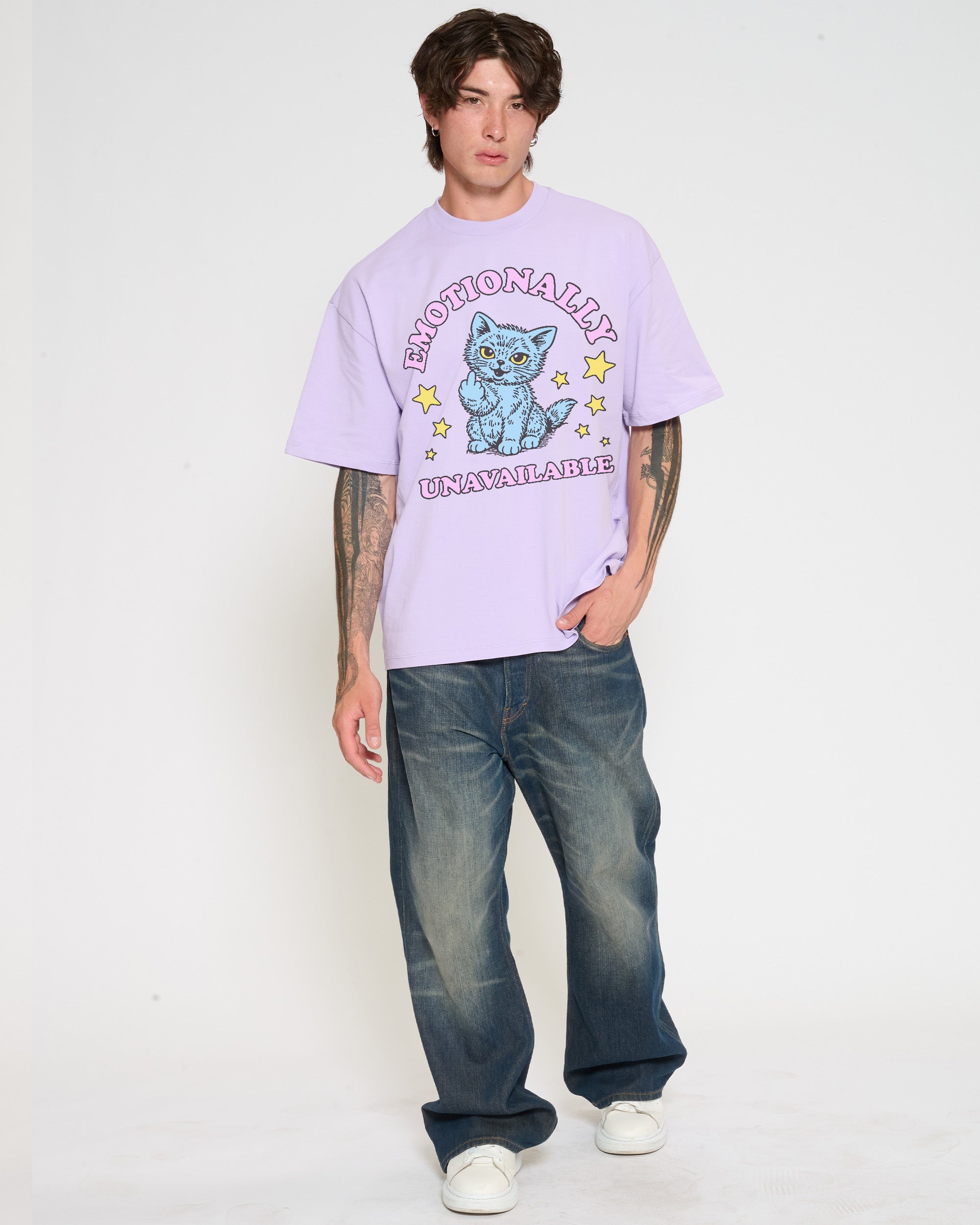 Emotionally Unavailable Cat Lilac Oversized Tee