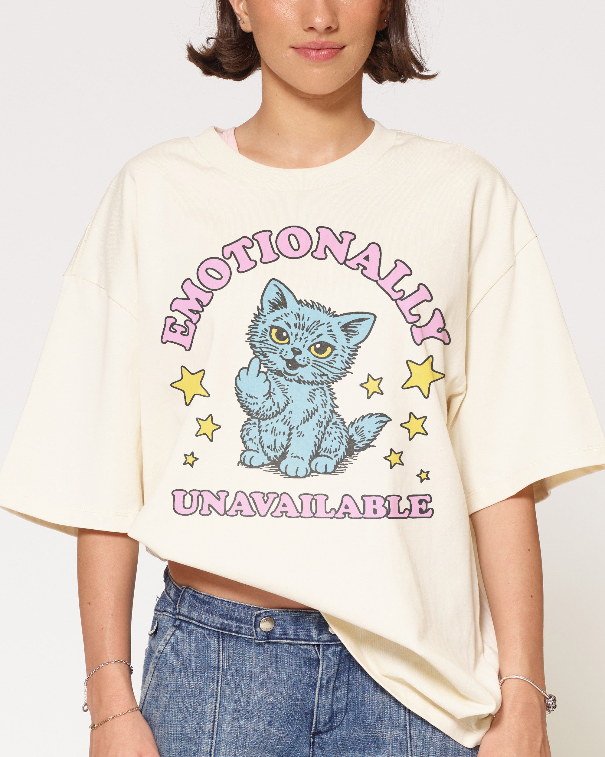 Emotionally Unavailable Cat Natural Oversized Tee