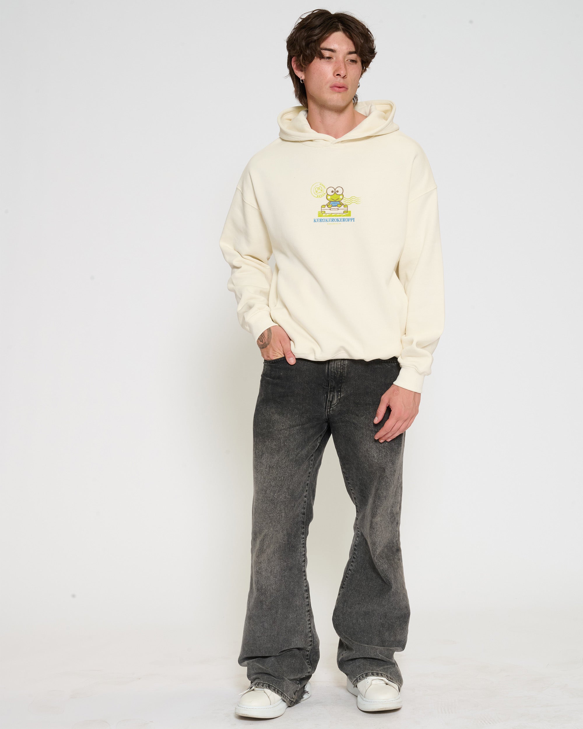 Keroppi Stamp Hoodie Official Hello Kitty and Friends collab Threadheads