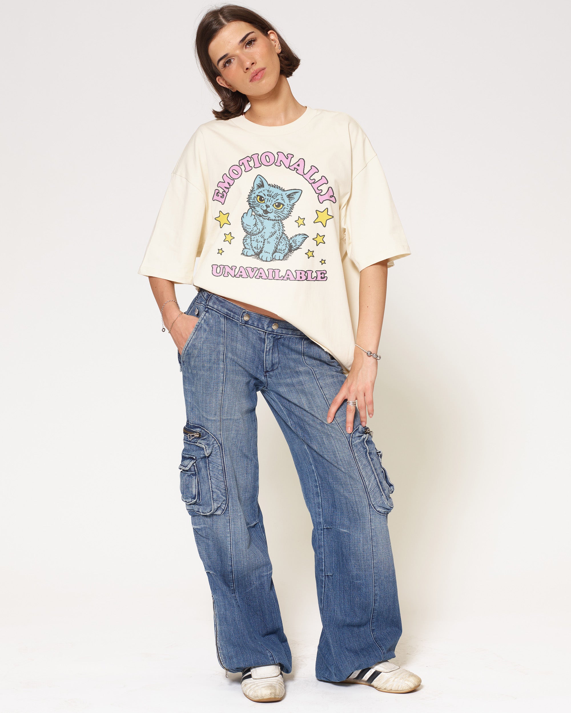 Emotionally Unavailable Cat Natural Oversized Tee