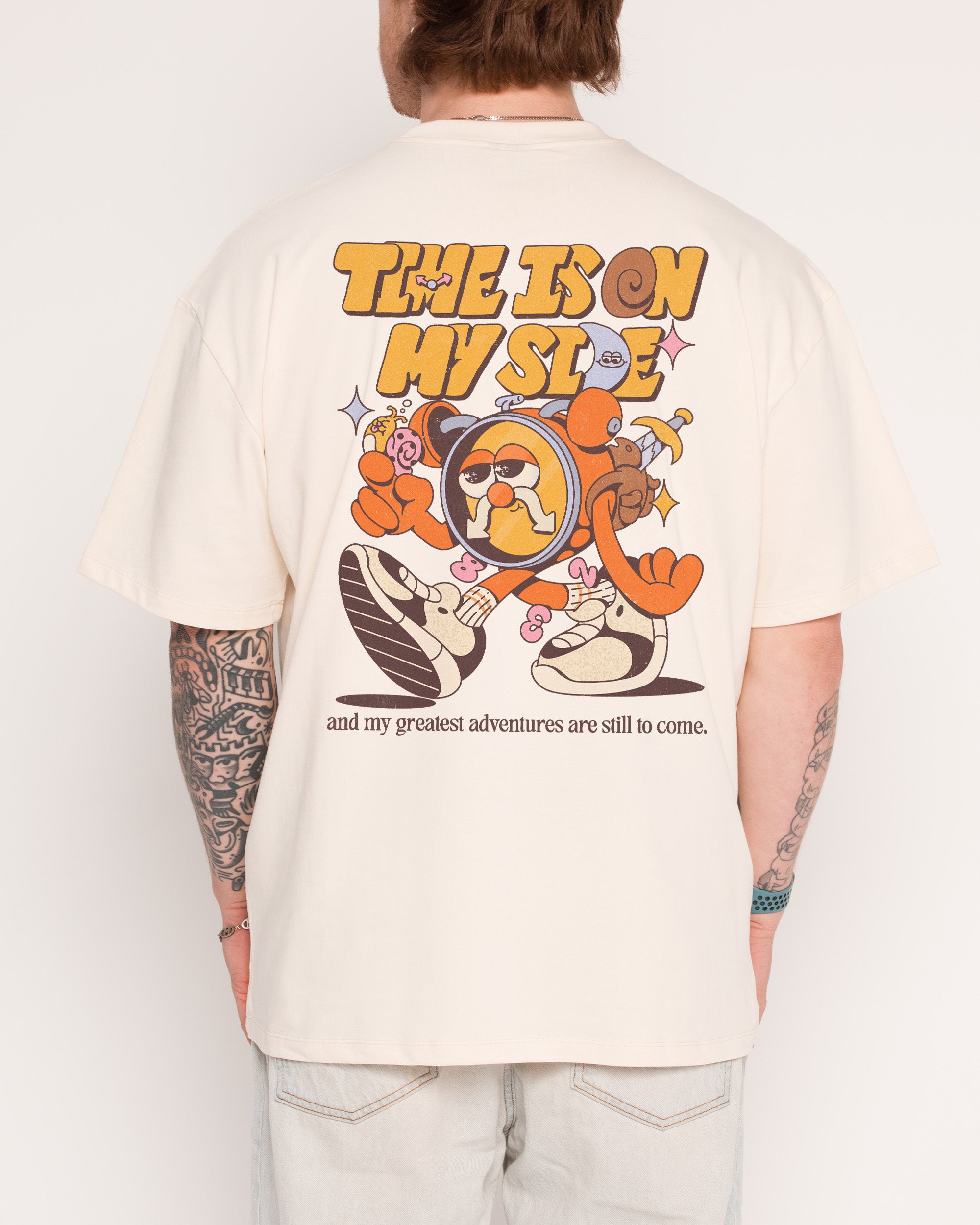 Time is on My Side Front and Back Natural Oversized Tee