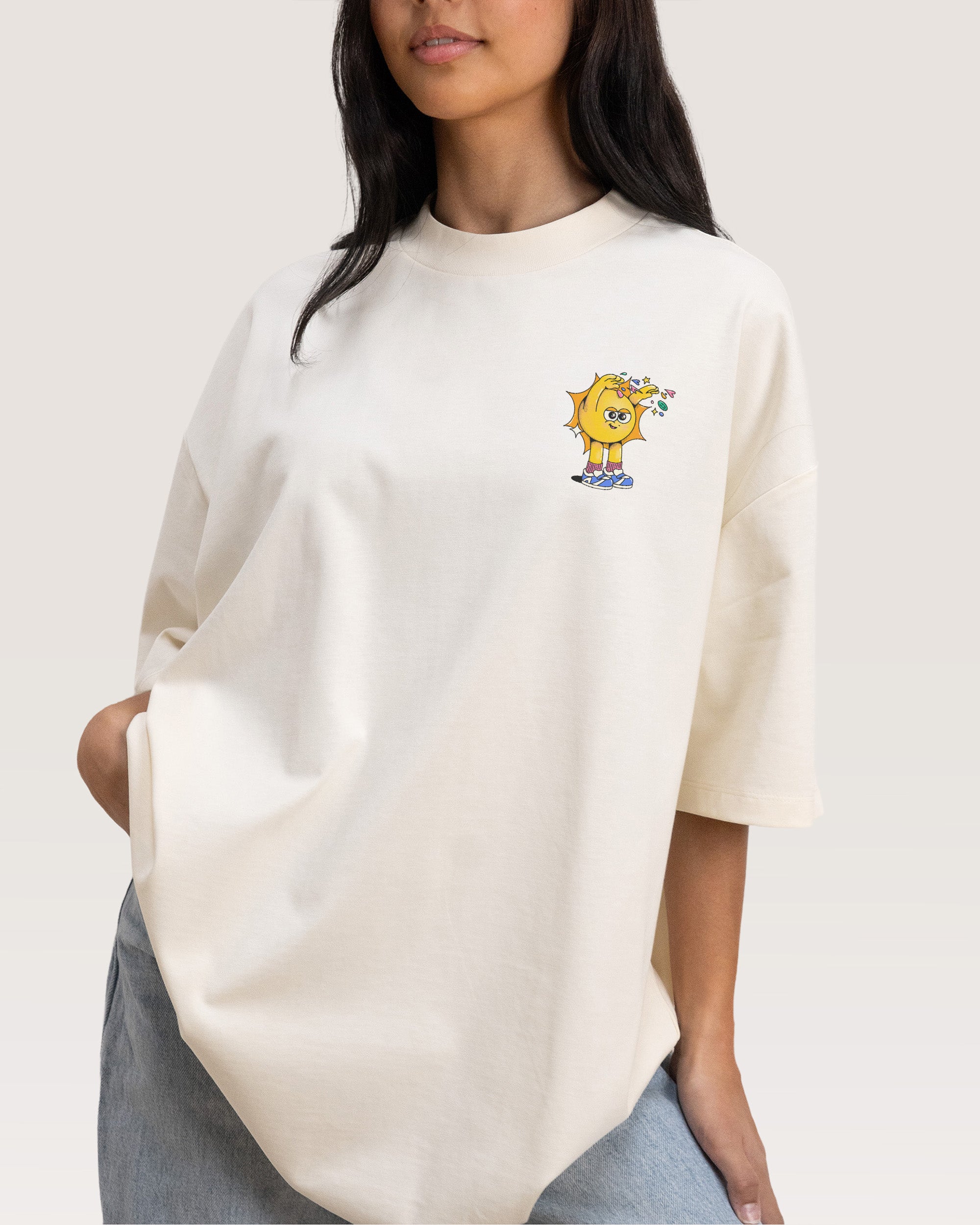 Hit Em' With the Good Vibes Natural Oversized Tee